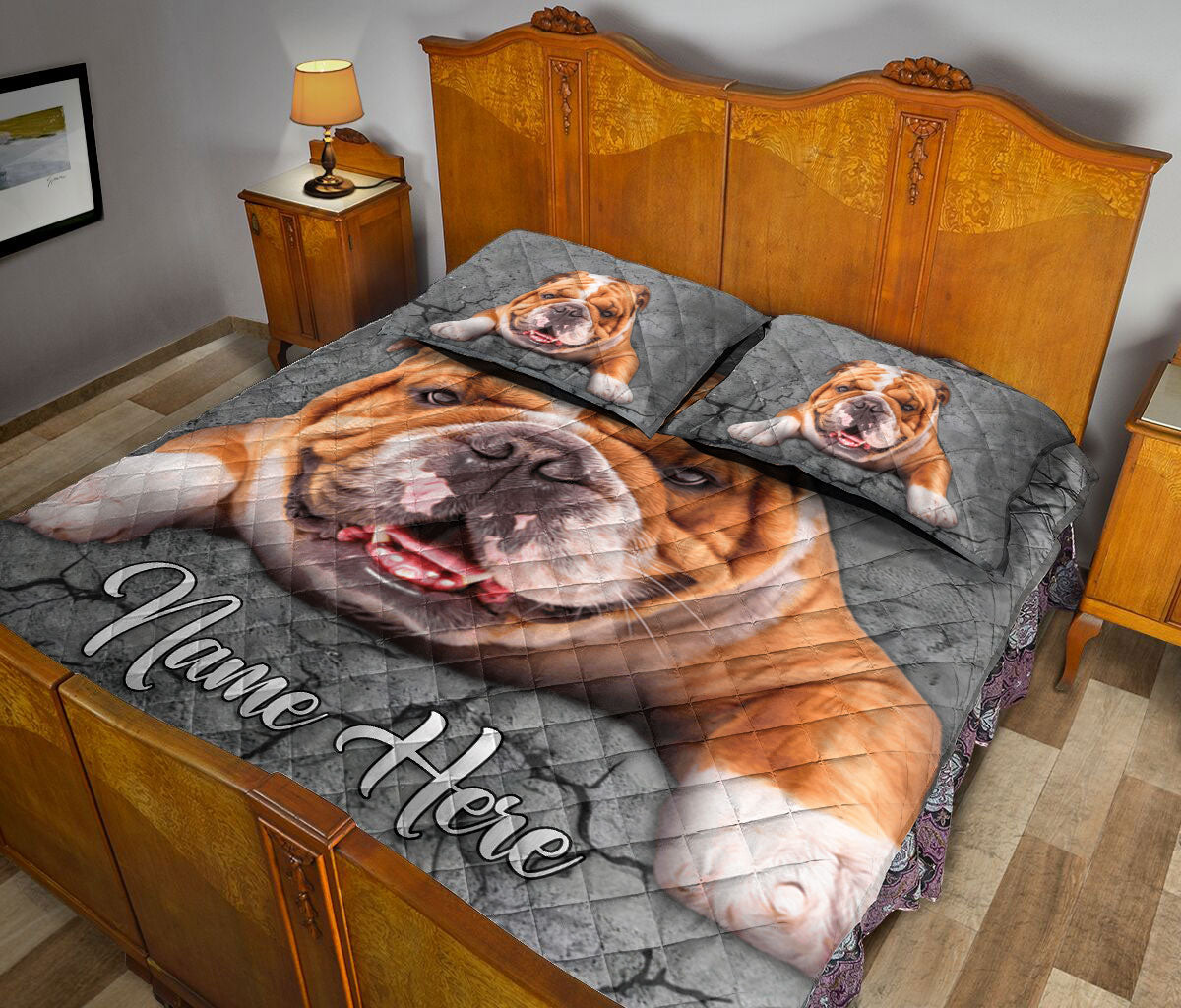 Ohaprints-Quilt-Bed-Set-Pillowcase-Bulldog-Dog-Crack-Gray-Sliver-Pattern-Custom-Personalized-Name-Blanket-Bedspread-Bedding-2935-King (90'' x 100'')