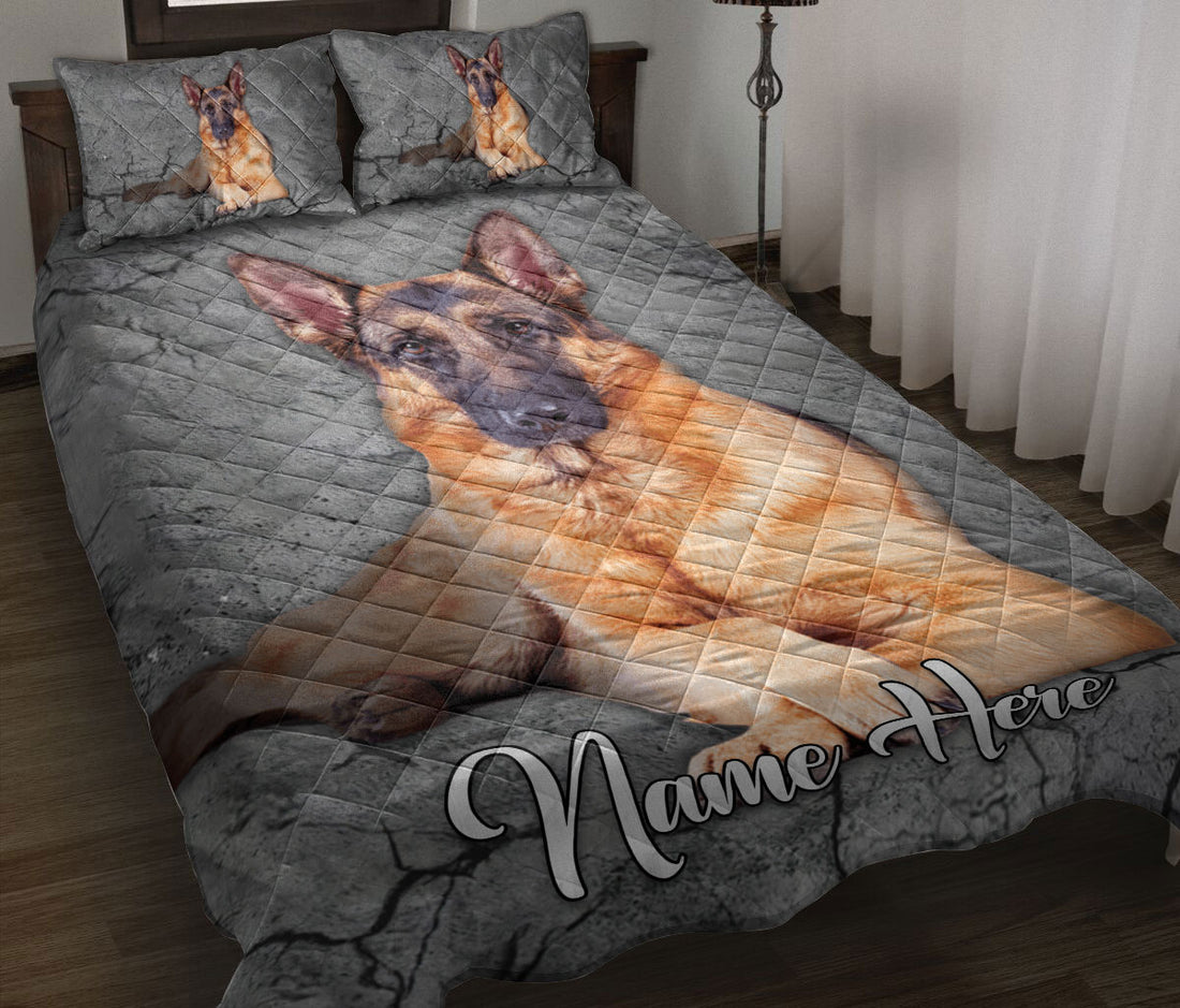 Ohaprints-Quilt-Bed-Set-Pillowcase-German-Shepherd-Dog-Crack-Gray-Sliver-Pattern-Custom-Personalized-Name-Blanket-Bedspread-Bedding-582-Throw (55'' x 60'')