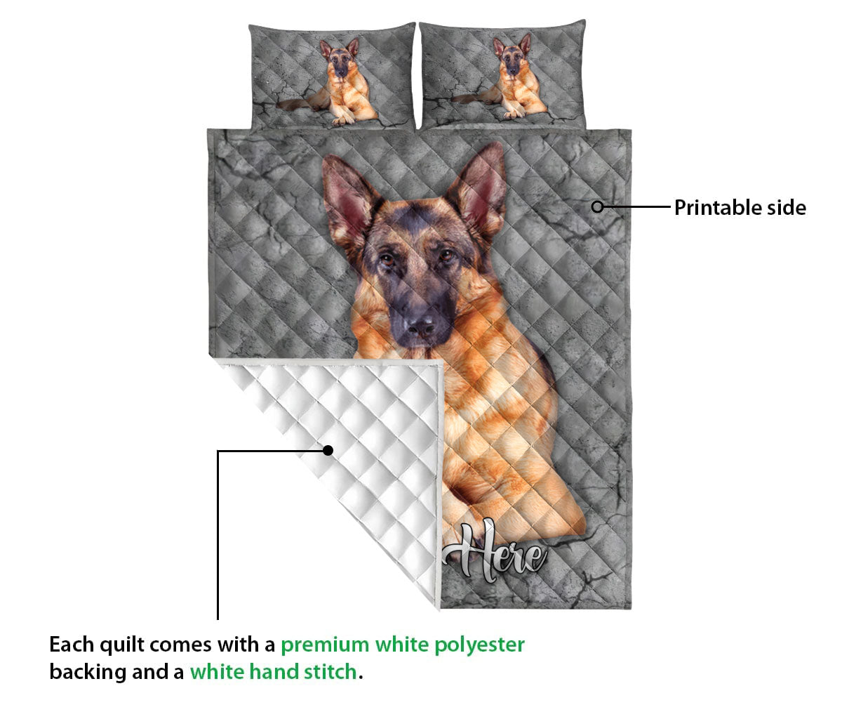 Ohaprints-Quilt-Bed-Set-Pillowcase-German-Shepherd-Dog-Crack-Gray-Sliver-Pattern-Custom-Personalized-Name-Blanket-Bedspread-Bedding-582-Queen (80'' x 90'')