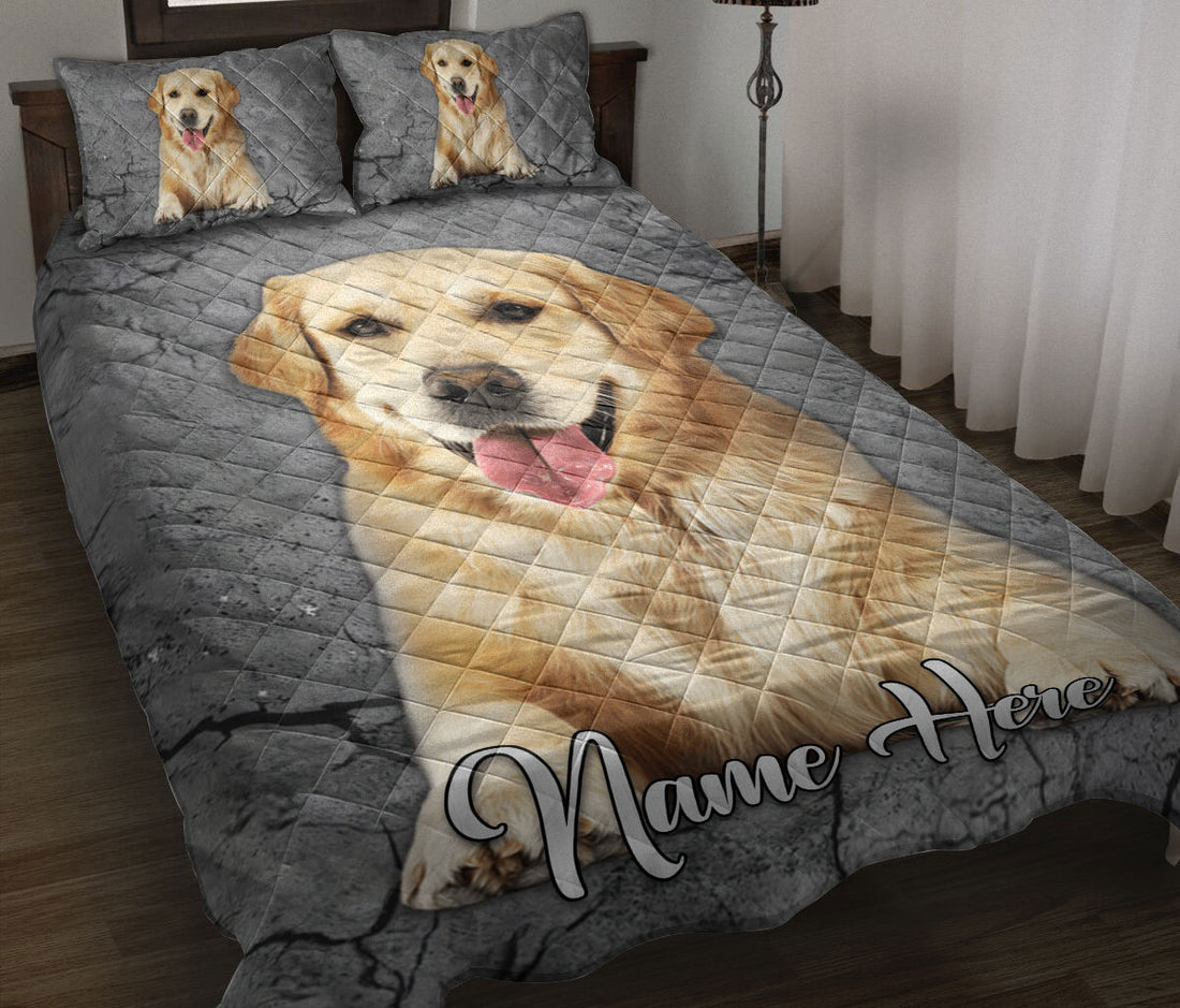 Ohaprints-Quilt-Bed-Set-Pillowcase-Golden-Retriever-Dog-Crack-Gray-Sliver-Pattern-Custom-Personalized-Name-Blanket-Bedspread-Bedding-1170-Throw (55'' x 60'')