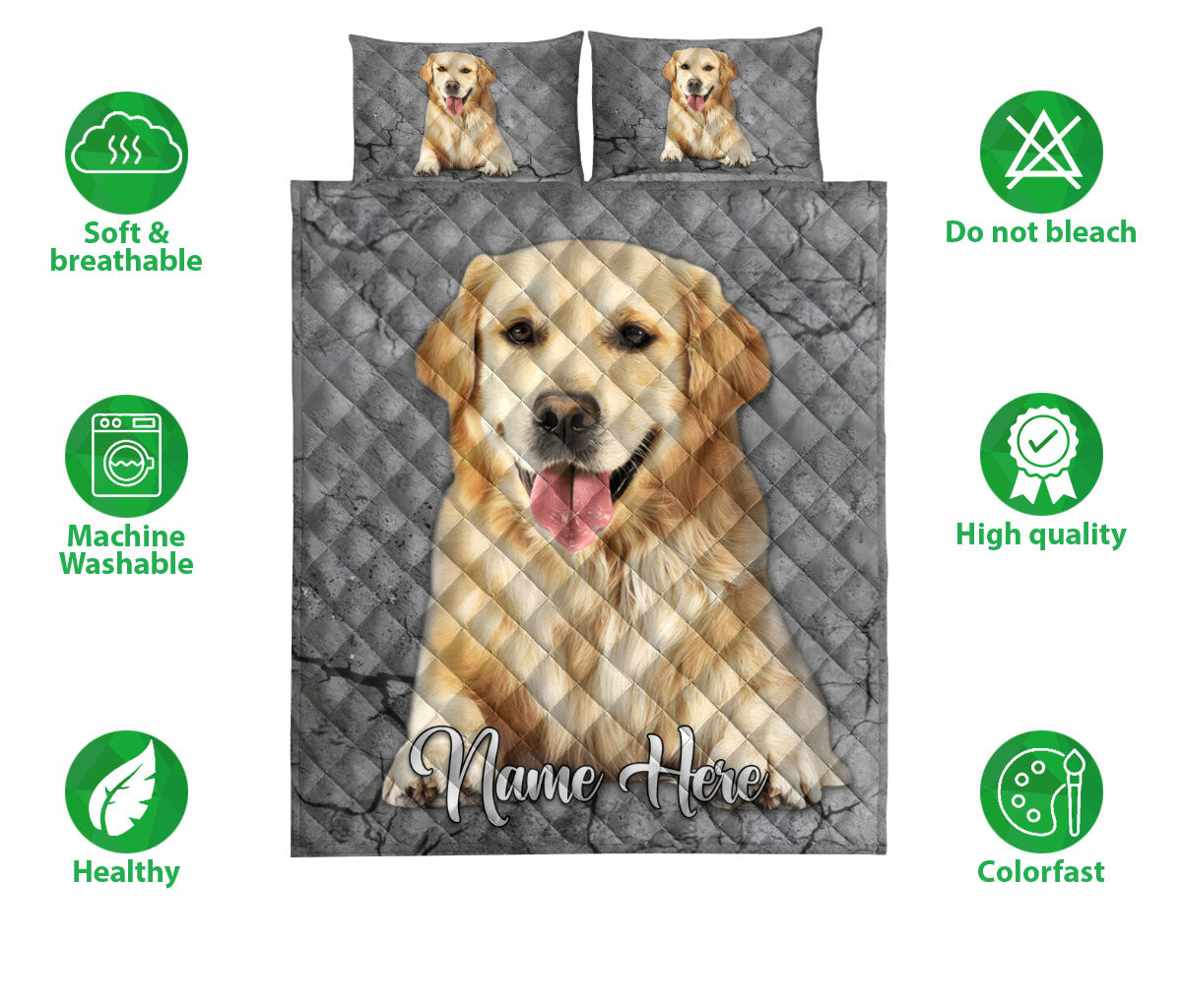 Ohaprints-Quilt-Bed-Set-Pillowcase-Golden-Retriever-Dog-Crack-Gray-Sliver-Pattern-Custom-Personalized-Name-Blanket-Bedspread-Bedding-1170-Double (70'' x 80'')