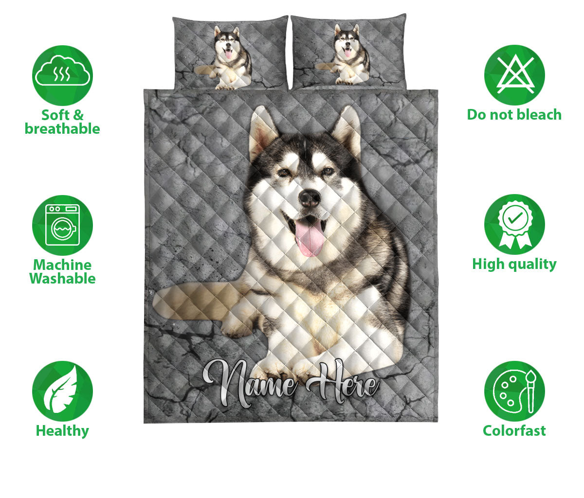 Ohaprints-Quilt-Bed-Set-Pillowcase-Husky-Sibir-Crack-Gray-Sliver-Pattern-Custom-Personalized-Name-Blanket-Bedspread-Bedding-1754-Double (70'' x 80'')