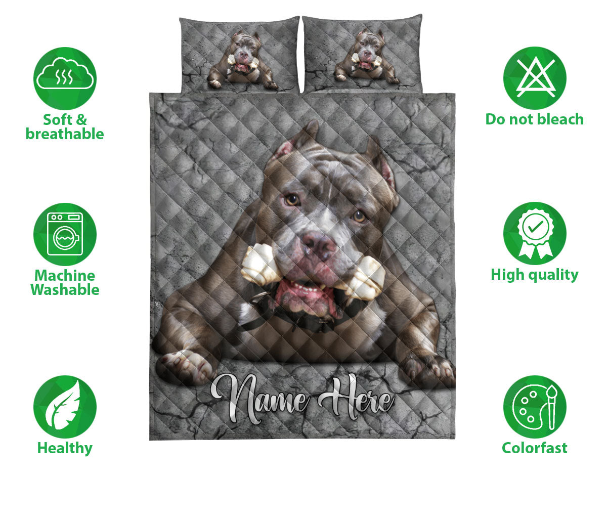 Ohaprints-Quilt-Bed-Set-Pillowcase-Pitbull-Dog-Crack-Gray-Sliver-Pattern-Custom-Personalized-Name-Blanket-Bedspread-Bedding-2343-Double (70'' x 80'')