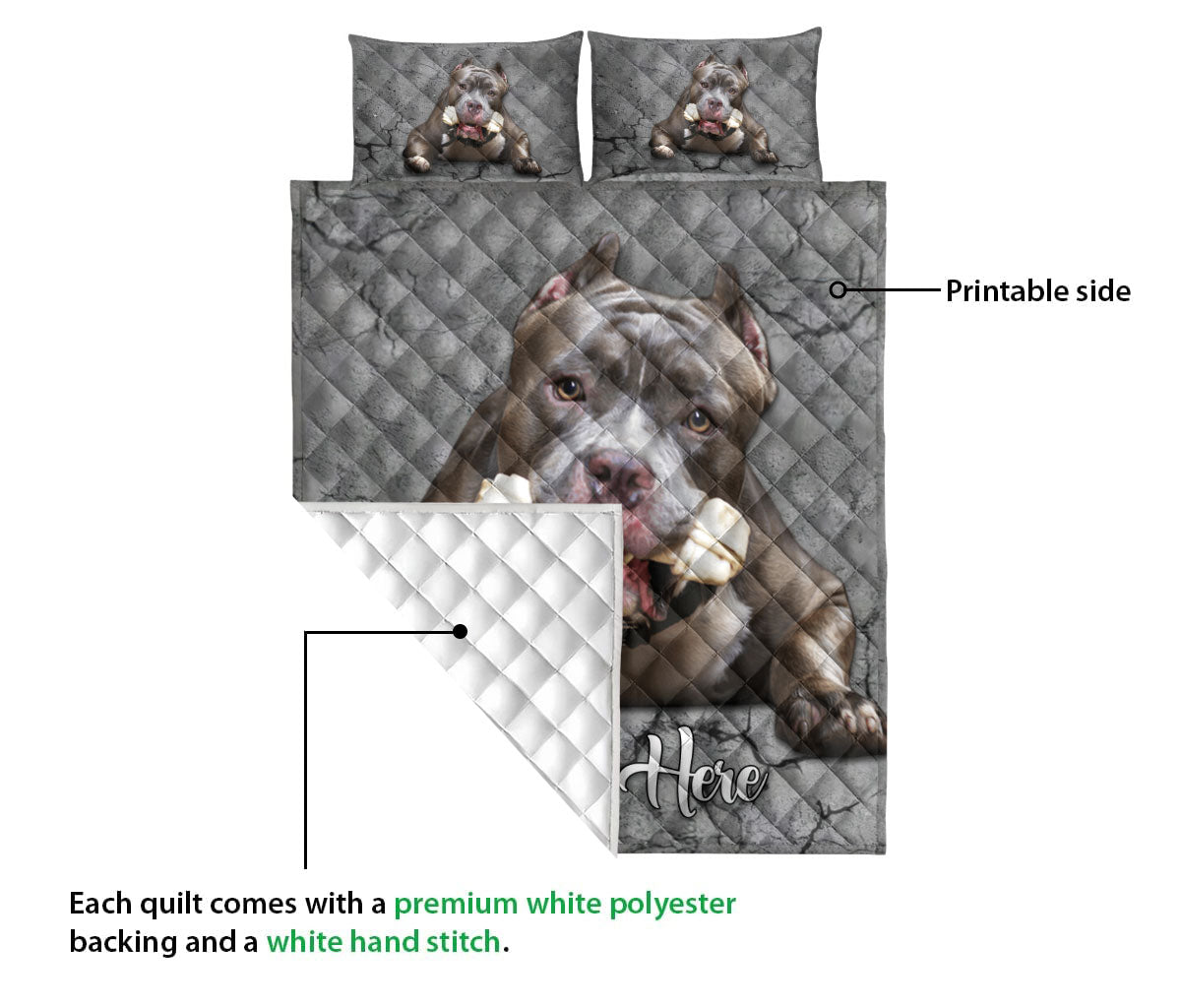 Ohaprints-Quilt-Bed-Set-Pillowcase-Pitbull-Dog-Crack-Gray-Sliver-Pattern-Custom-Personalized-Name-Blanket-Bedspread-Bedding-2343-Queen (80'' x 90'')