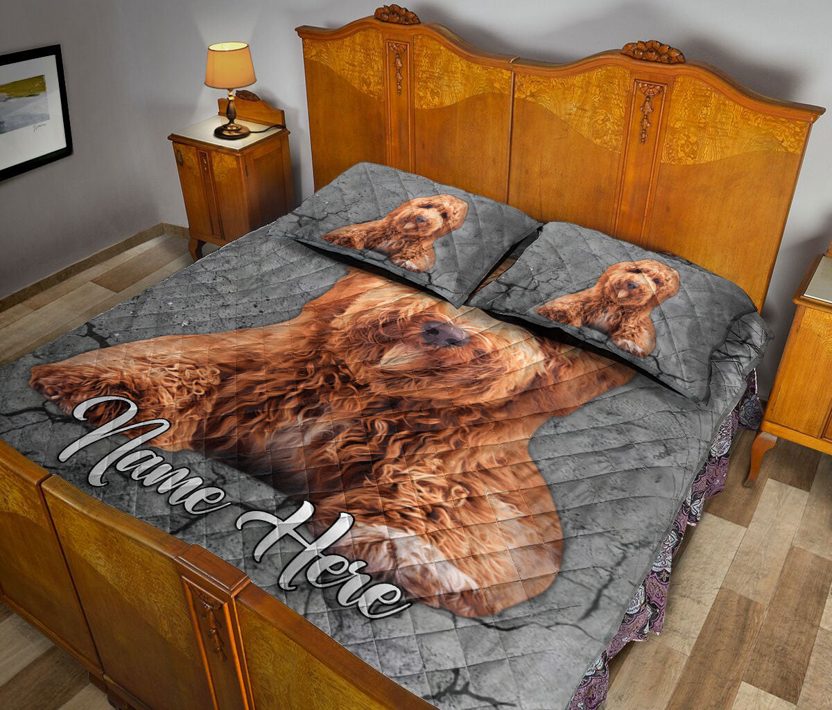 Ohaprints-Quilt-Bed-Set-Pillowcase-Poodle-Dog-Crack-Gray-Sliver-Pattern-Custom-Personalized-Name-Blanket-Bedspread-Bedding-2936-King (90'' x 100'')