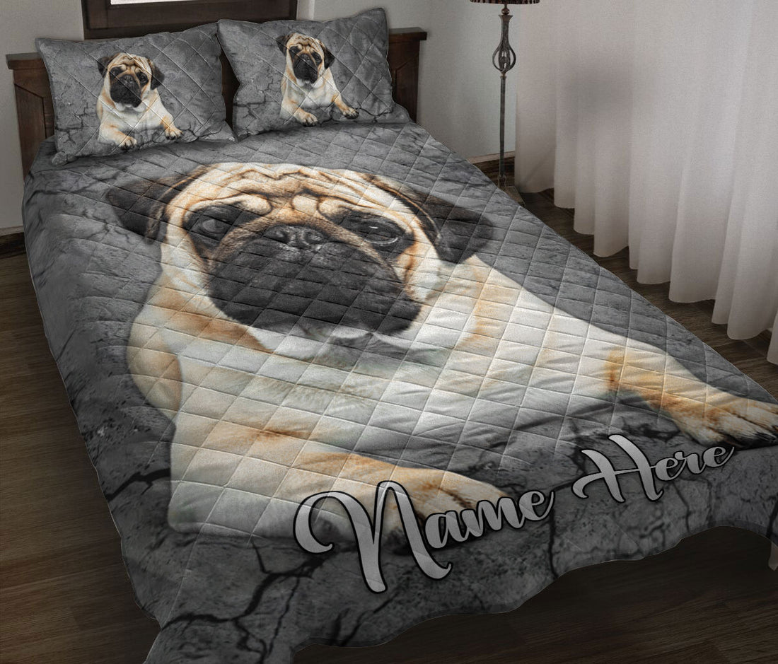 Ohaprints-Quilt-Bed-Set-Pillowcase-Pug-Dog-Crack-Gray-Sliver-Pattern-Custom-Personalized-Name-Blanket-Bedspread-Bedding-583-Throw (55'' x 60'')