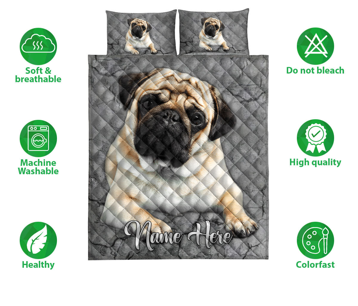 Ohaprints-Quilt-Bed-Set-Pillowcase-Pug-Dog-Crack-Gray-Sliver-Pattern-Custom-Personalized-Name-Blanket-Bedspread-Bedding-583-Double (70'' x 80'')