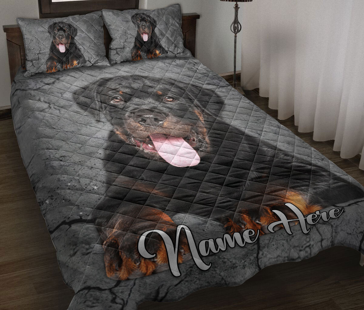 Ohaprints-Quilt-Bed-Set-Pillowcase-Rottweiler-Dog-Crack-Gray-Sliver-Pattern-Custom-Personalized-Name-Blanket-Bedspread-Bedding-1171-Throw (55'' x 60'')