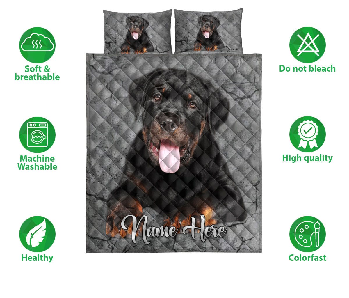 Ohaprints-Quilt-Bed-Set-Pillowcase-Rottweiler-Dog-Crack-Gray-Sliver-Pattern-Custom-Personalized-Name-Blanket-Bedspread-Bedding-1171-Double (70'' x 80'')