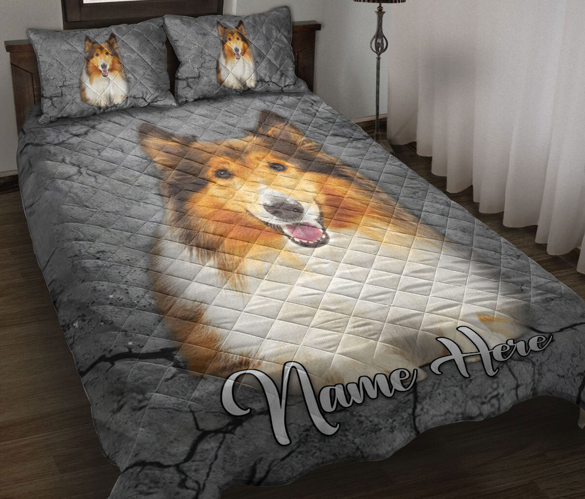 Ohaprints-Quilt-Bed-Set-Pillowcase-Rough-Collie-Dog-Crack-Gray-Sliver-Pattern-Custom-Personalized-Name-Blanket-Bedspread-Bedding-1755-Throw (55'' x 60'')