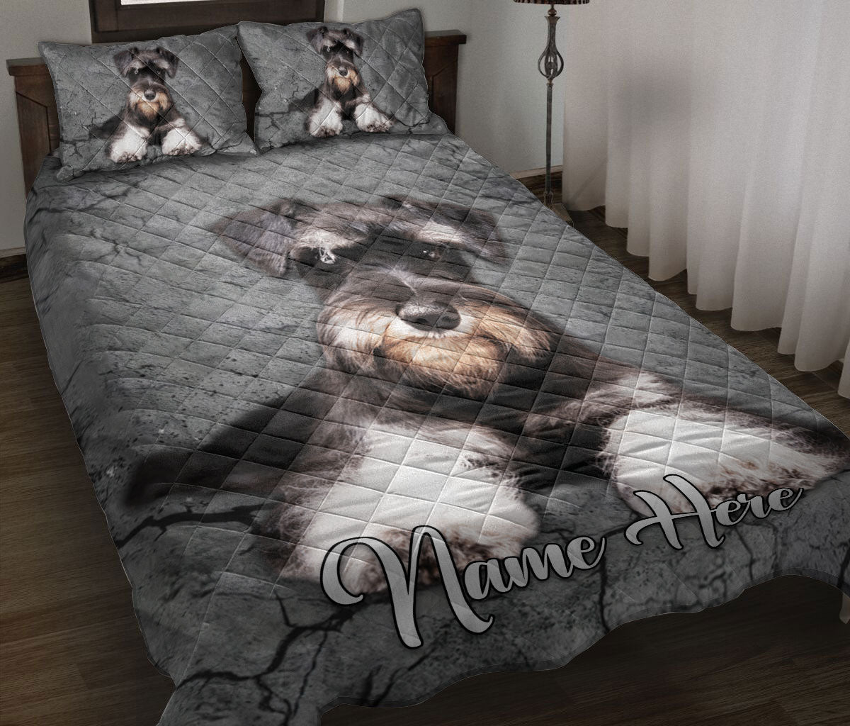 Ohaprints-Quilt-Bed-Set-Pillowcase-Miniature-Schnauzers-Dog-Crack-Gray-Sliver-Pattern-Custom-Personalized-Name-Blanket-Bedspread-Bedding-2344-Throw (55'' x 60'')