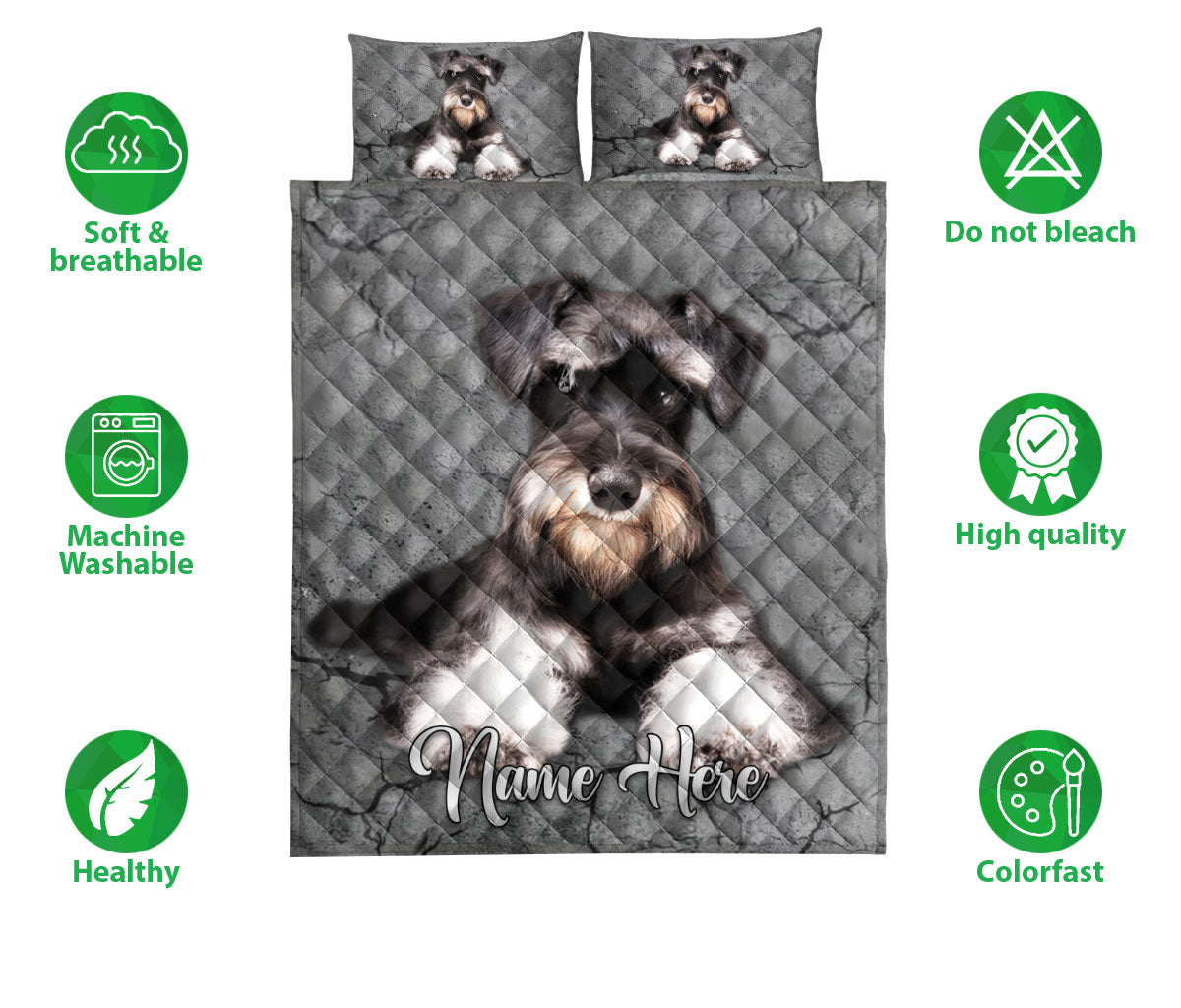 Ohaprints-Quilt-Bed-Set-Pillowcase-Miniature-Schnauzers-Dog-Crack-Gray-Sliver-Pattern-Custom-Personalized-Name-Blanket-Bedspread-Bedding-2344-Double (70'' x 80'')