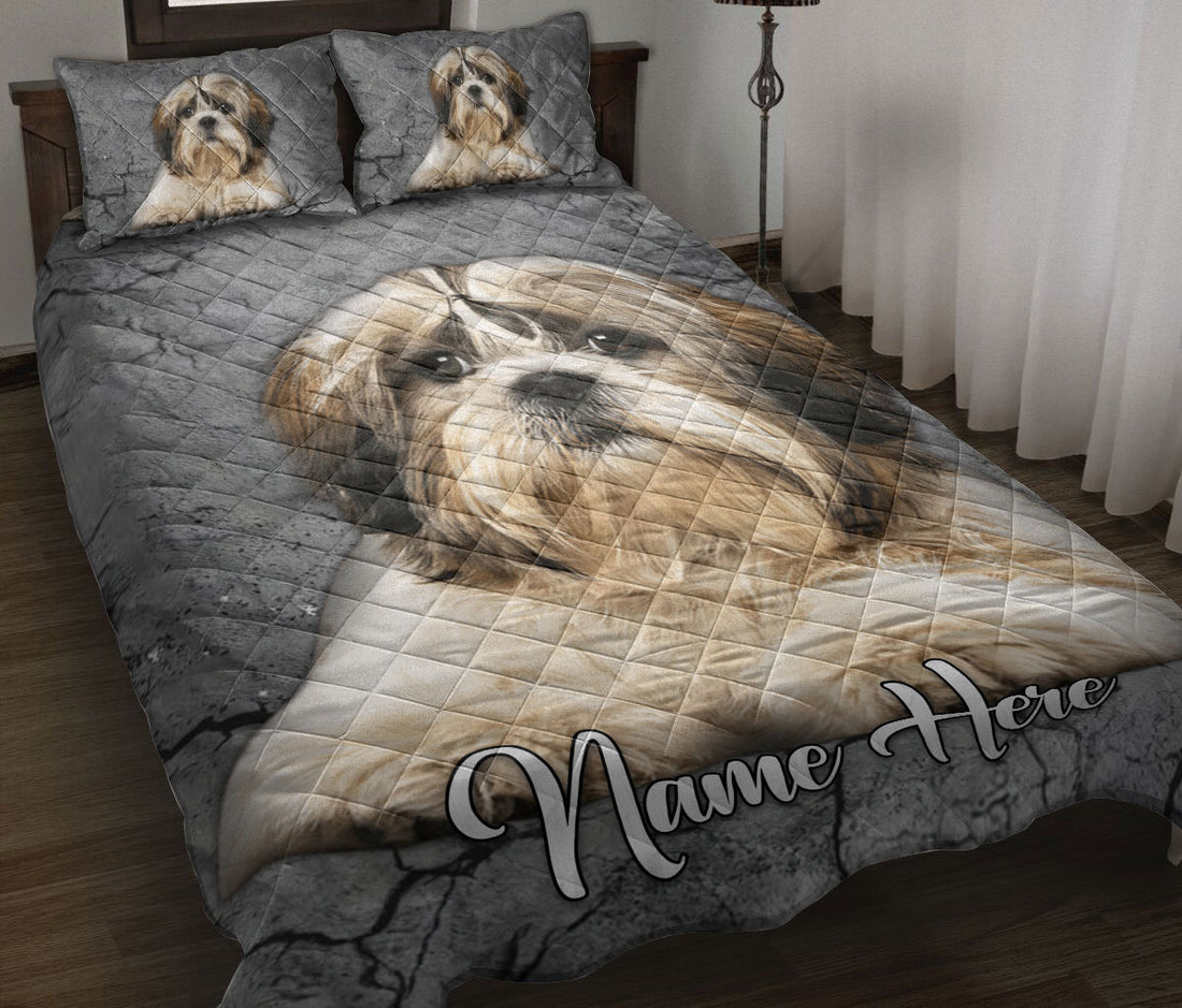 Ohaprints-Quilt-Bed-Set-Pillowcase-Shih-Tzu-Dog-Crack-Gray-Sliver-Pattern-Custom-Personalized-Name-Blanket-Bedspread-Bedding-2937-Throw (55'' x 60'')