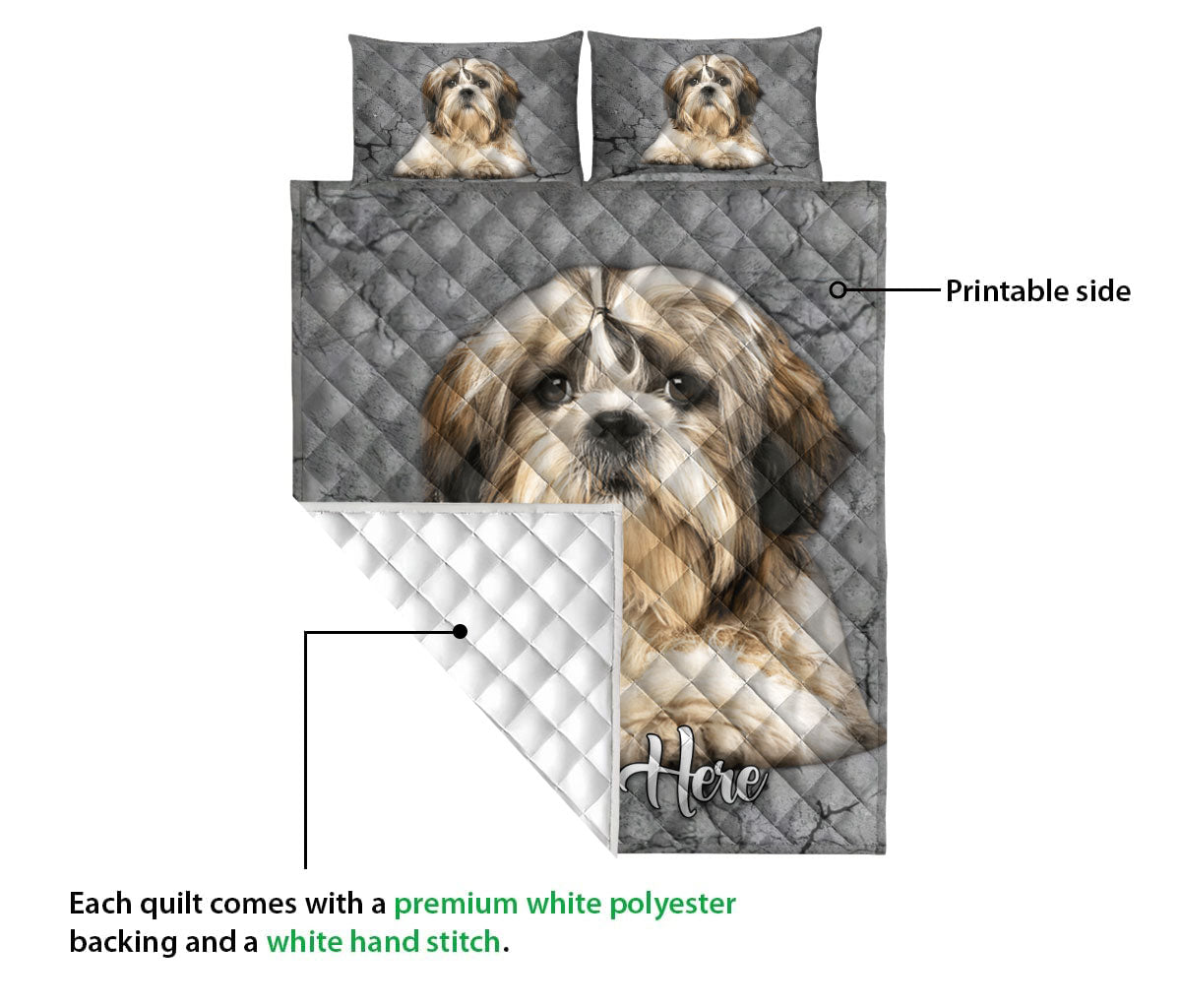Ohaprints-Quilt-Bed-Set-Pillowcase-Shih-Tzu-Dog-Crack-Gray-Sliver-Pattern-Custom-Personalized-Name-Blanket-Bedspread-Bedding-2937-Queen (80'' x 90'')