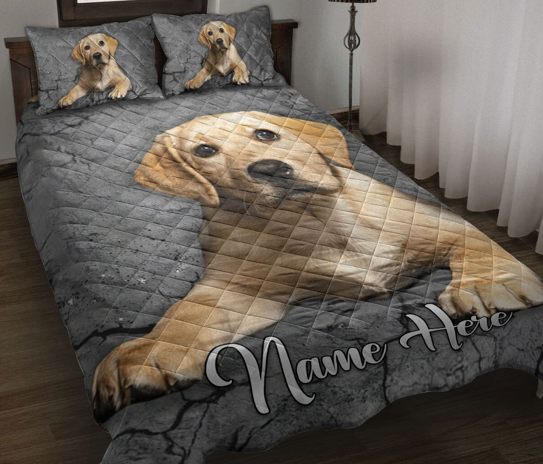 Ohaprints-Quilt-Bed-Set-Pillowcase-Labrador-Retriever-Crack-Gray-Sliver-Pattern-Custom-Personalized-Name-Blanket-Bedspread-Bedding-584-Throw (55'' x 60'')