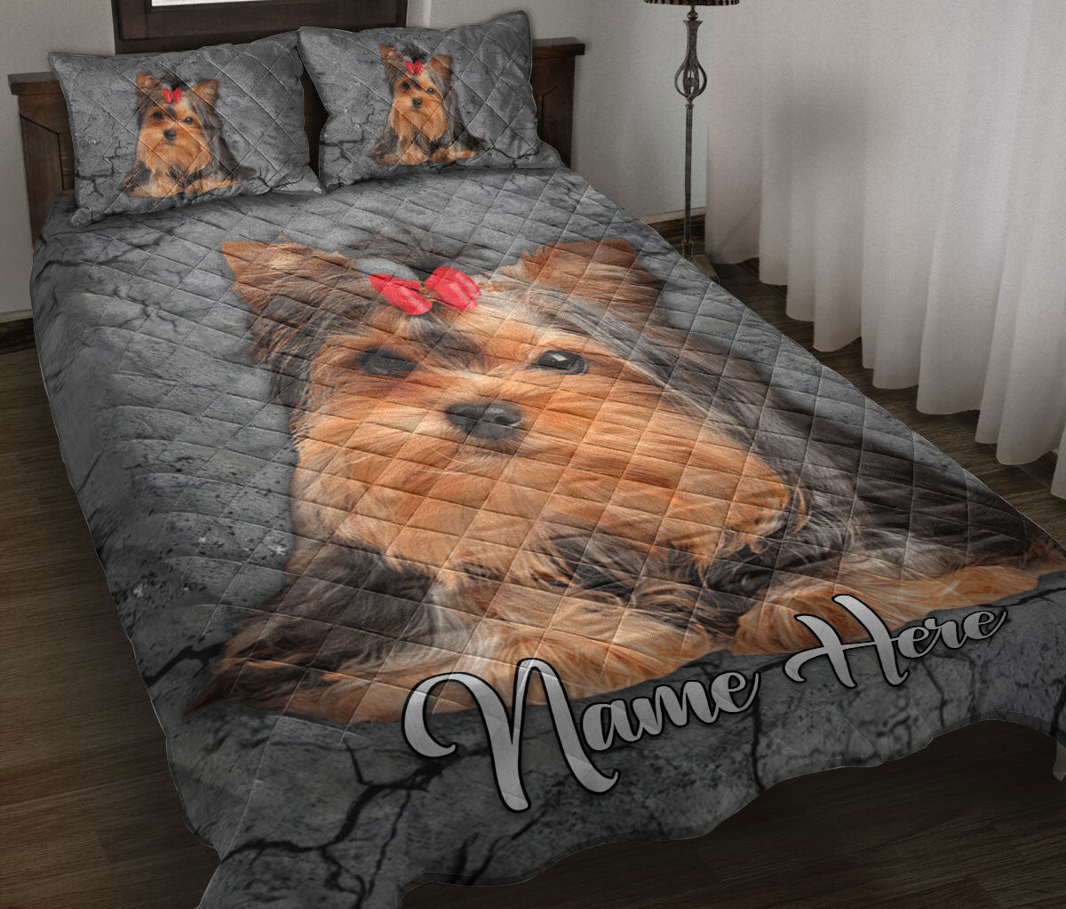 Ohaprints-Quilt-Bed-Set-Pillowcase-Yorkshire-Terrier-Crack-Gray-Sliver-Pattern-Custom-Personalized-Name-Blanket-Bedspread-Bedding-1172-Throw (55'' x 60'')