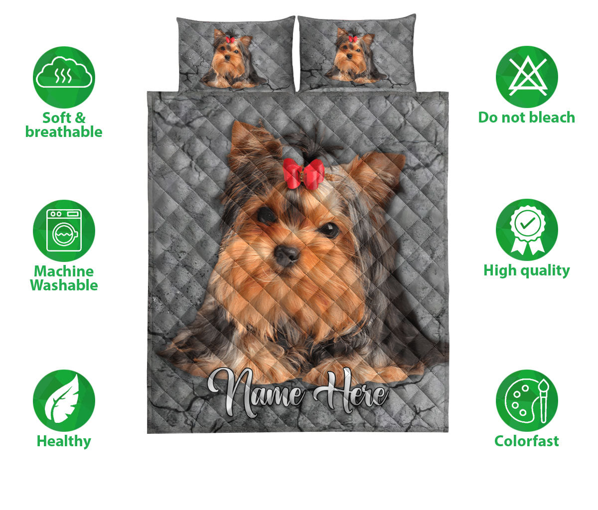 Ohaprints-Quilt-Bed-Set-Pillowcase-Yorkshire-Terrier-Crack-Gray-Sliver-Pattern-Custom-Personalized-Name-Blanket-Bedspread-Bedding-1172-Double (70'' x 80'')