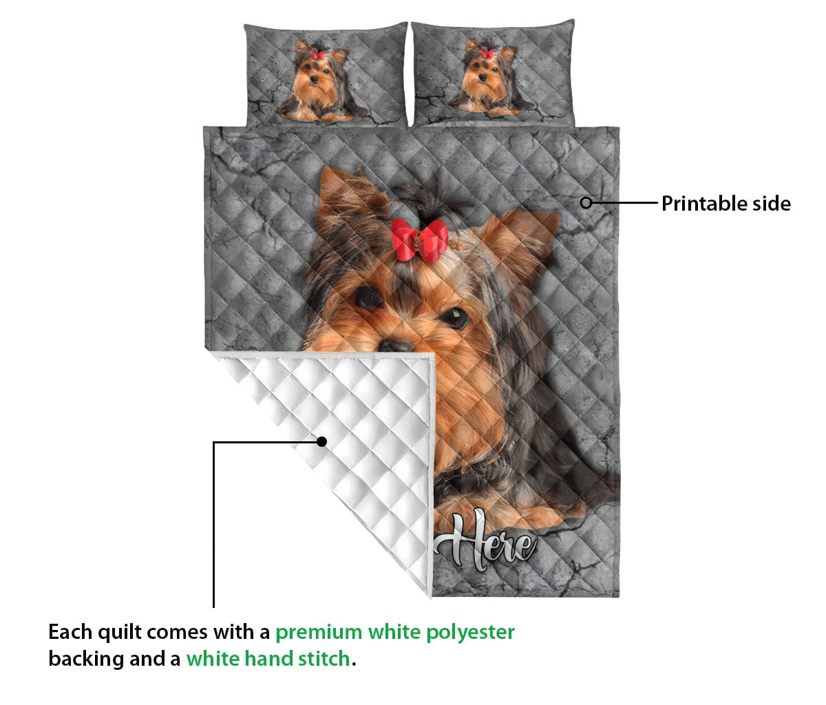 Ohaprints-Quilt-Bed-Set-Pillowcase-Yorkshire-Terrier-Crack-Gray-Sliver-Pattern-Custom-Personalized-Name-Blanket-Bedspread-Bedding-1172-Queen (80'' x 90'')