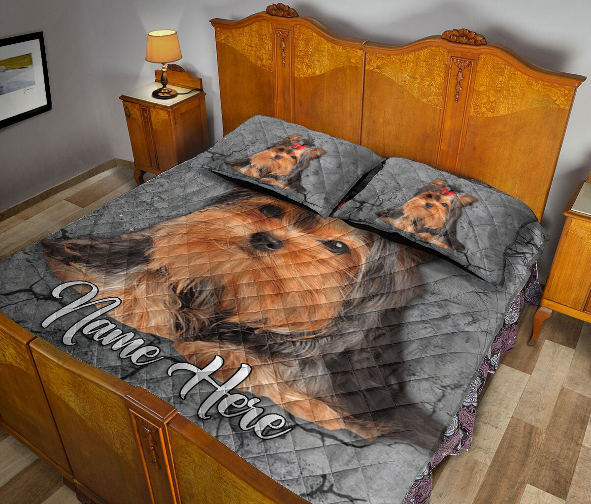 Ohaprints-Quilt-Bed-Set-Pillowcase-Yorkshire-Terrier-Crack-Gray-Sliver-Pattern-Custom-Personalized-Name-Blanket-Bedspread-Bedding-1172-King (90'' x 100'')