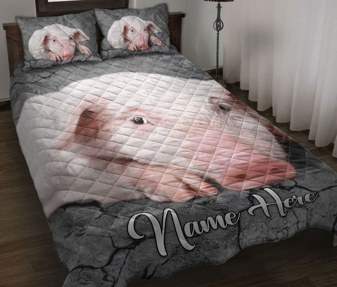 Ohaprints-Quilt-Bed-Set-Pillowcase-Pig-Pet-Farm-Animal-Crack-Gray-Sliver-Pattern-Custom-Personalized-Name-Blanket-Bedspread-Bedding-1756-Throw (55'' x 60'')