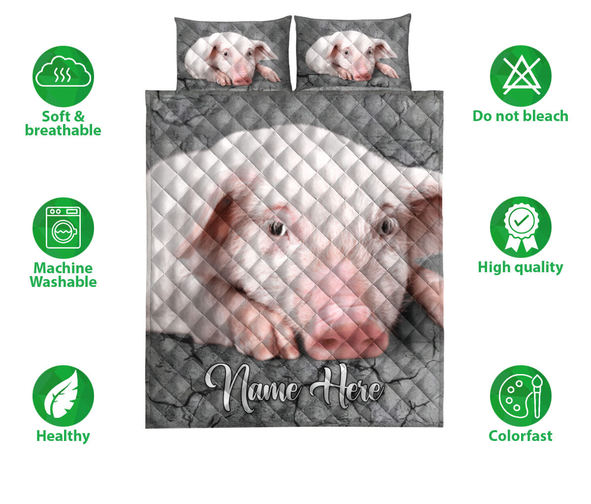 Ohaprints-Quilt-Bed-Set-Pillowcase-Pig-Pet-Farm-Animal-Crack-Gray-Sliver-Pattern-Custom-Personalized-Name-Blanket-Bedspread-Bedding-1756-Double (70'' x 80'')