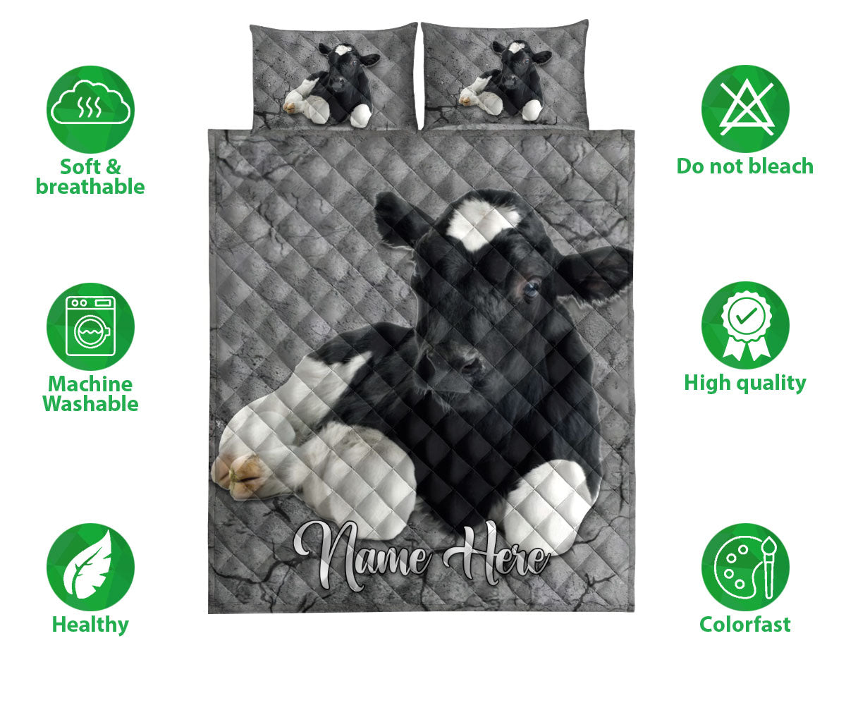 Ohaprints-Quilt-Bed-Set-Pillowcase-Cow-Pet-Farm-Animal-Crack-Gray-Sliver-Pattern-Custom-Personalized-Name-Blanket-Bedspread-Bedding-2345-Double (70'' x 80'')