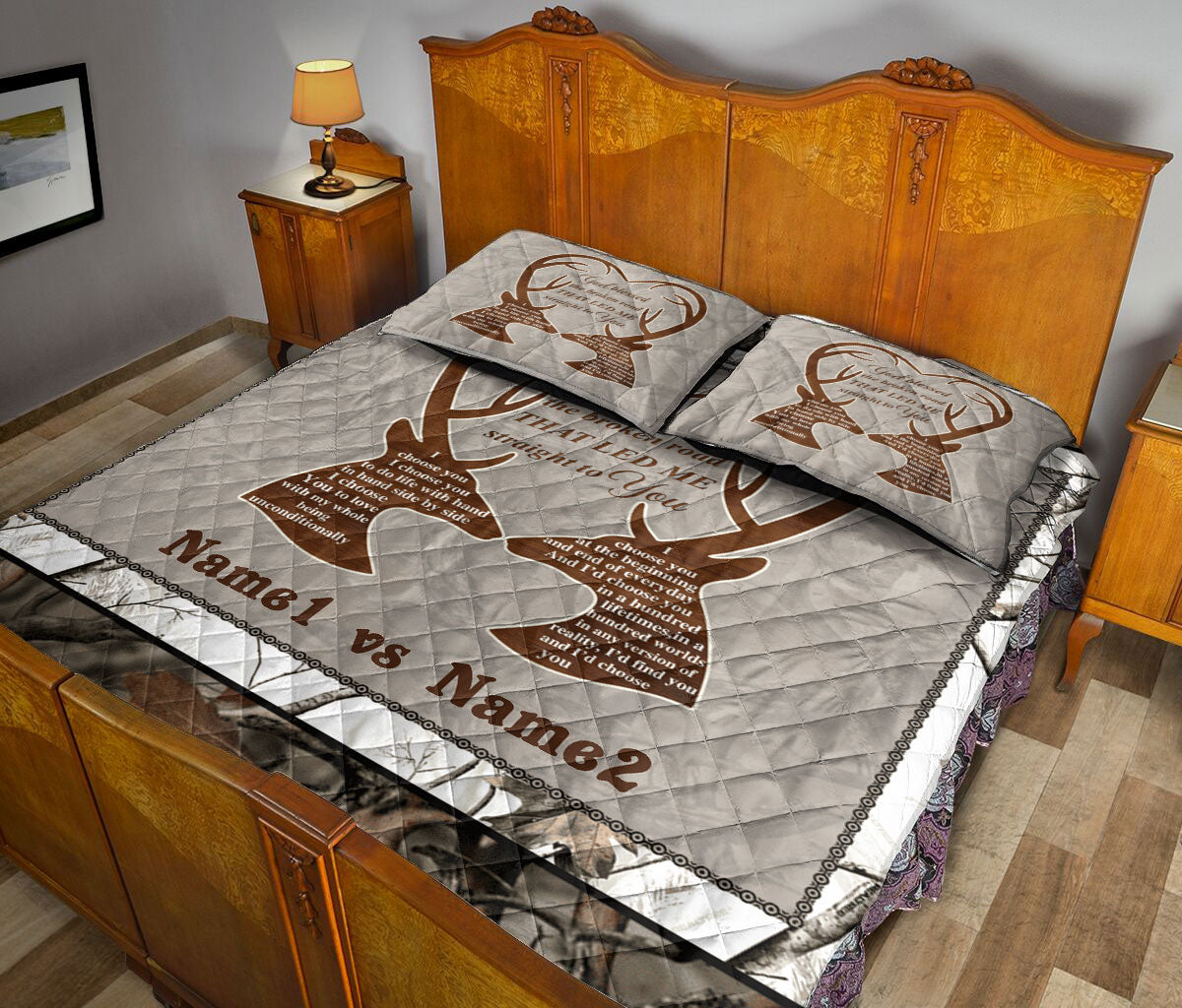 Ohaprints-Quilt-Bed-Set-Pillowcase-Buck-Doe-Deer-Couple-I-Choose-You-Hunting-Deer-Horn-Custom-Personalized-Name-Blanket-Bedspread-Bedding-2096-Queen (80'' x 90'')