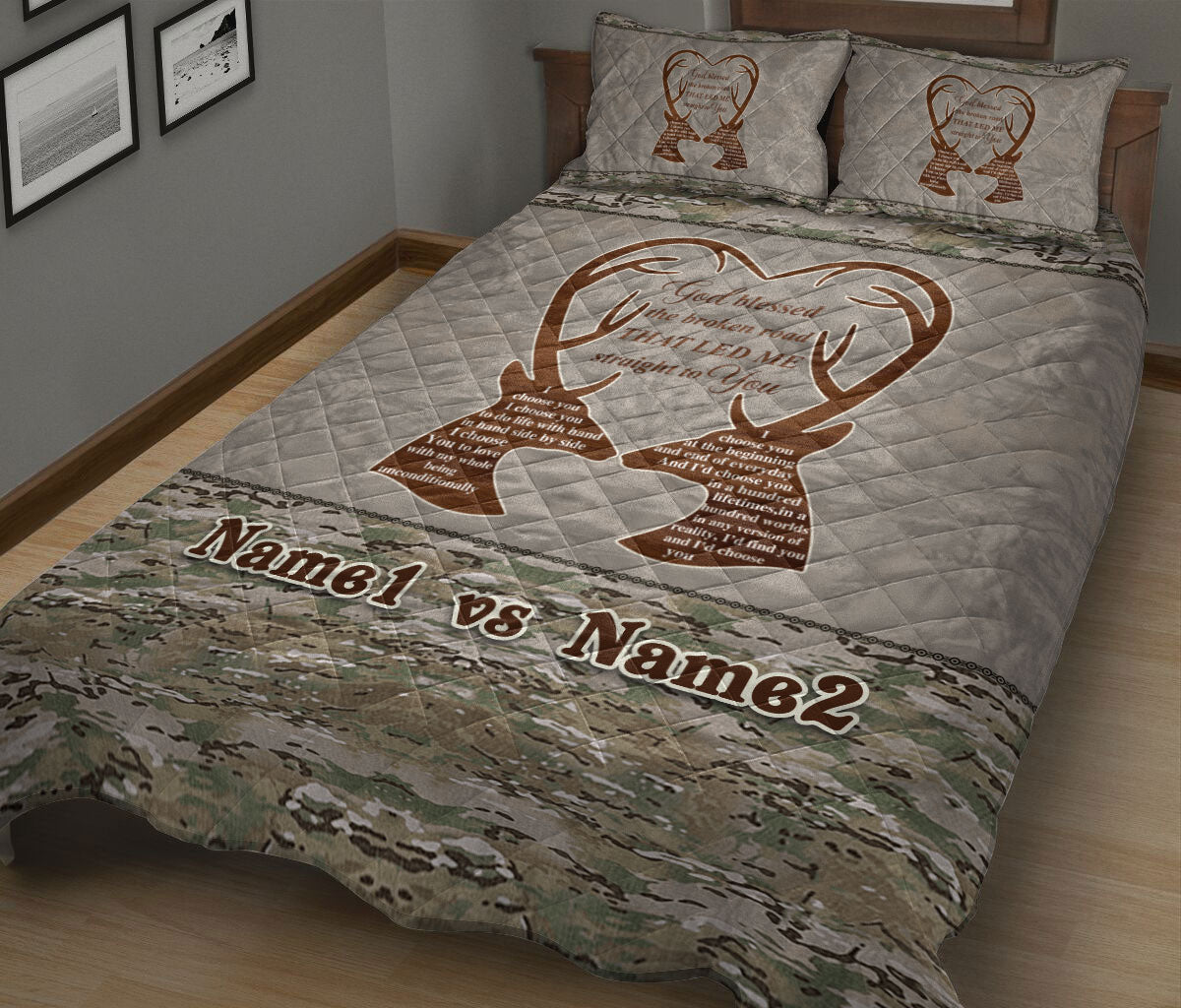 Ohaprints-Quilt-Bed-Set-Pillowcase-Buck-Doe-Deer-Couple-I-Choose-You-Deer-Hunting-Deer-Custom-Personalized-Name-Blanket-Bedspread-Bedding-2691-King (90'' x 100'')