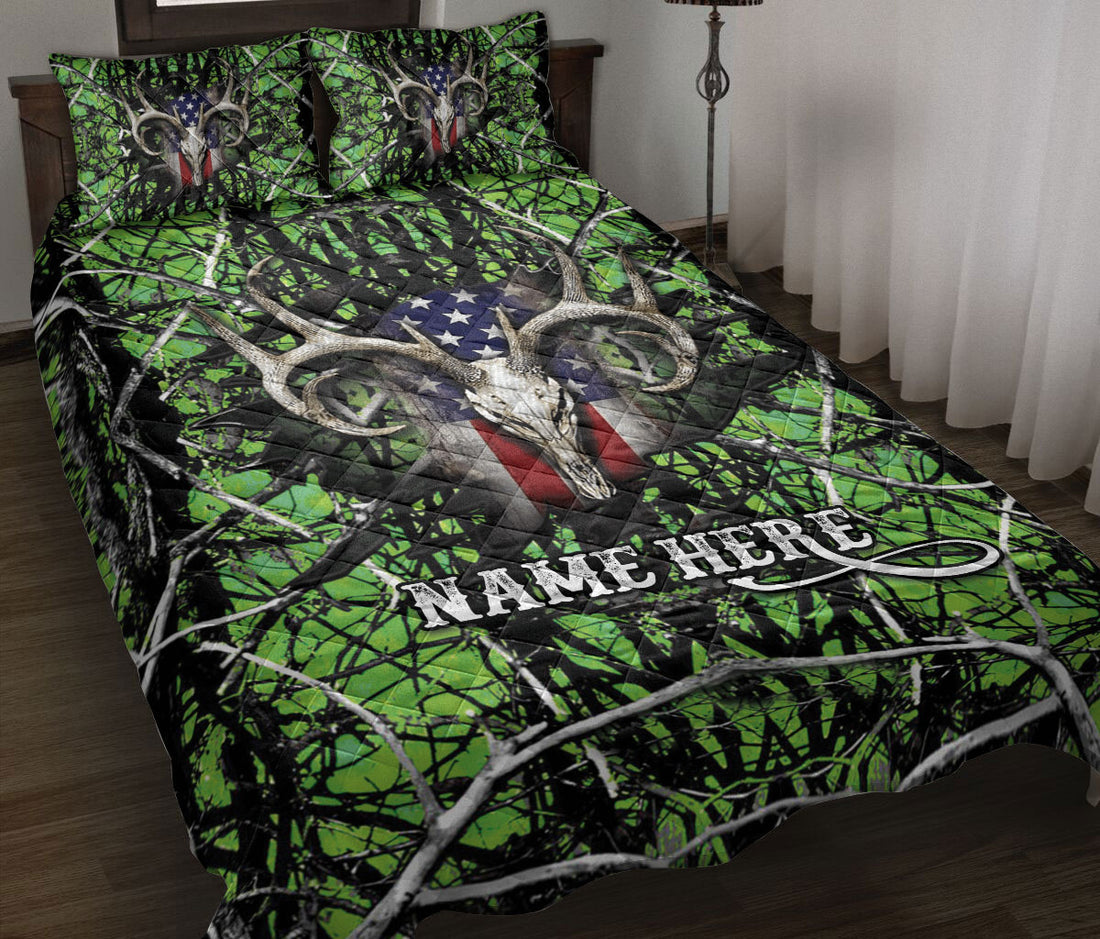 Ohaprints-Quilt-Bed-Set-Pillowcase-Deer-Hunting-Green-Camo-Camouflage-Us-Flag-Hunter-Custom-Personalized-Name-Blanket-Bedspread-Bedding-340-Throw (55'' x 60'')