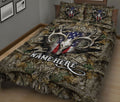 Ohaprints-Quilt-Bed-Set-Pillowcase-Deer-Hunter-Hunting-Camo-Camouflage-Pattern-Us-Flag-Custom-Personalized-Name-Blanket-Bedspread-Bedding-2097-King (90'' x 100'')