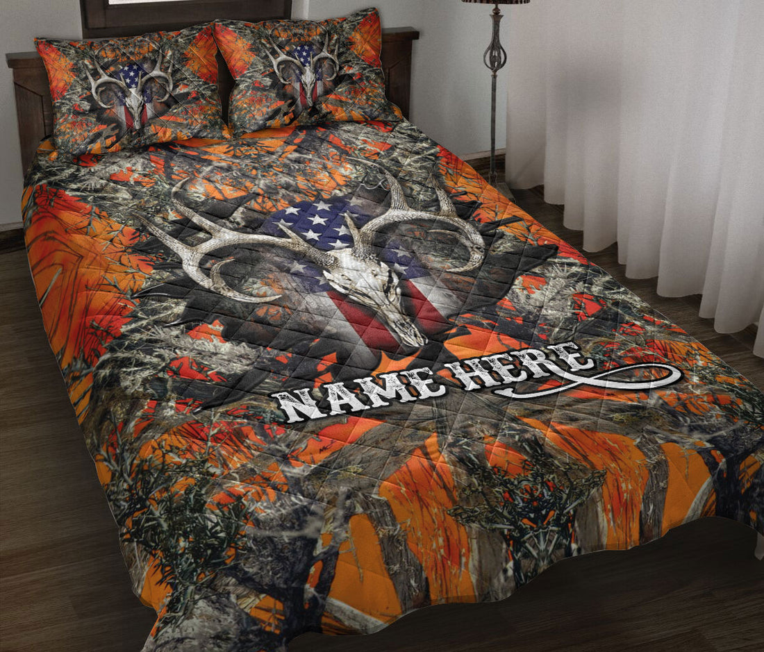 Ohaprints-Quilt-Bed-Set-Pillowcase-Deer-Hunting-Orange-Camouflage-Pattern-Us-Flag-Hunter-Custom-Personalized-Name-Blanket-Bedspread-Bedding-933-Throw (55'' x 60'')