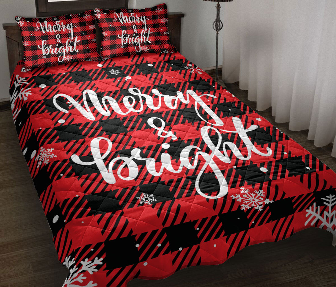 Ohaprints-Quilt-Bed-Set-Pillowcase-Merry-&-Bright-Snowflake-Red-Buffalo-Plaid-Check-Pattern-Christmas-Blanket-Bedspread-Bedding-3669-Throw (55'' x 60'')