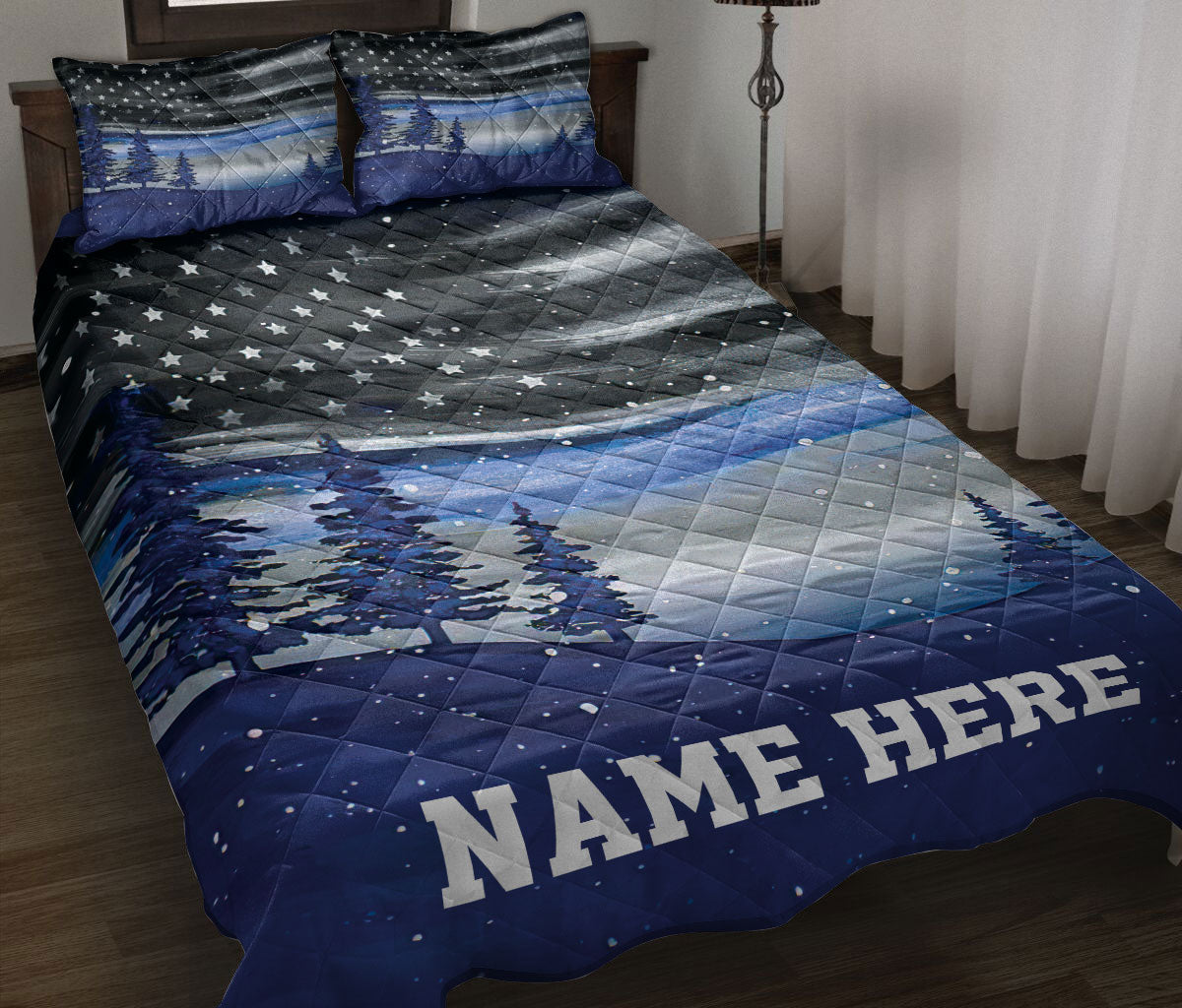 Ohaprints-Quilt-Bed-Set-Pillowcase-Christmas-Thin-Blue-Line-Police-Xmas-Custom-Personalized-Name-Blanket-Bedspread-Bedding-3619-Throw (55'' x 60'')