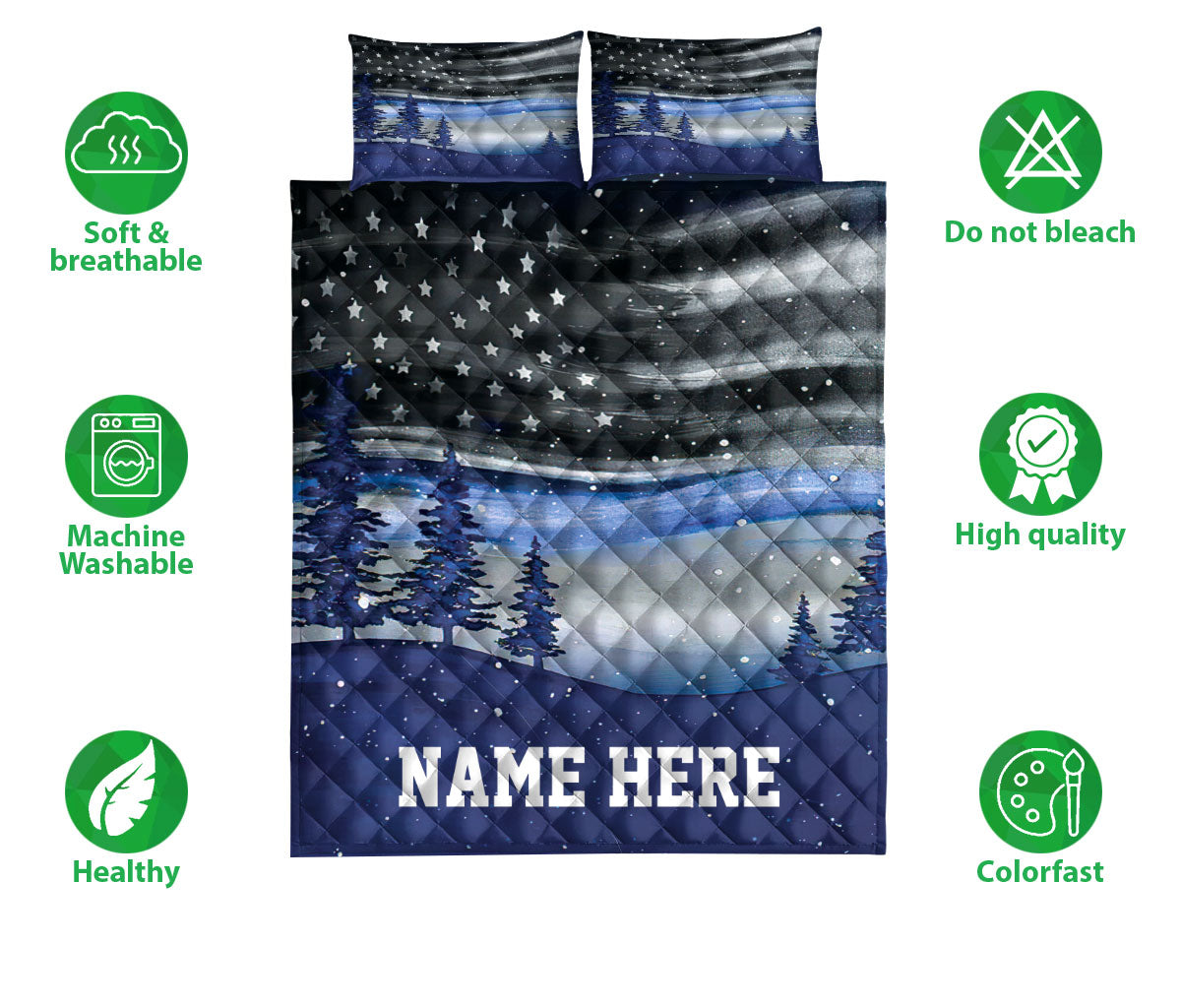 Ohaprints-Quilt-Bed-Set-Pillowcase-Christmas-Thin-Blue-Line-Police-Xmas-Custom-Personalized-Name-Blanket-Bedspread-Bedding-3619-Double (70'' x 80'')