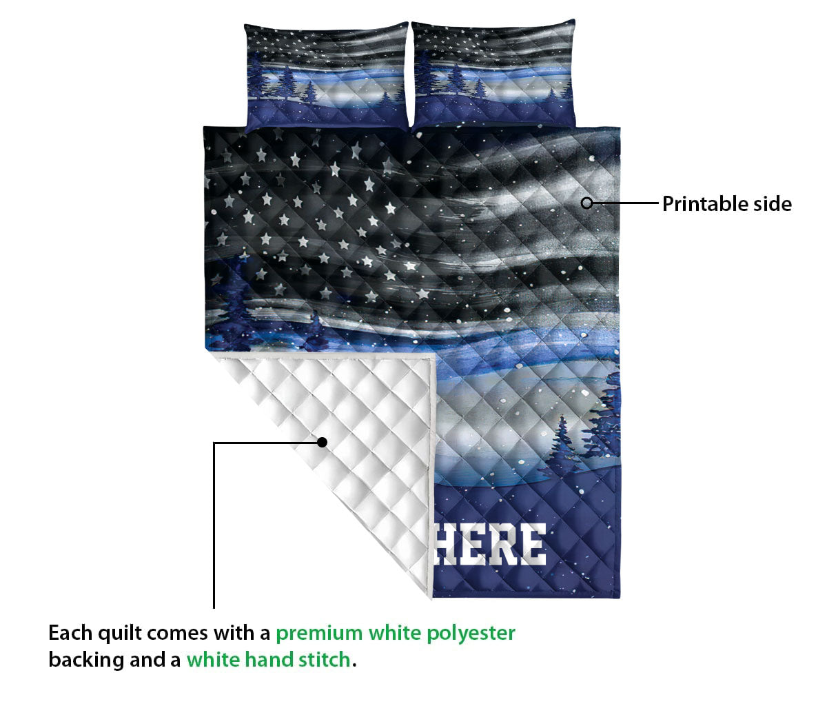 Ohaprints-Quilt-Bed-Set-Pillowcase-Christmas-Thin-Blue-Line-Police-Xmas-Custom-Personalized-Name-Blanket-Bedspread-Bedding-3619-Queen (80'' x 90'')