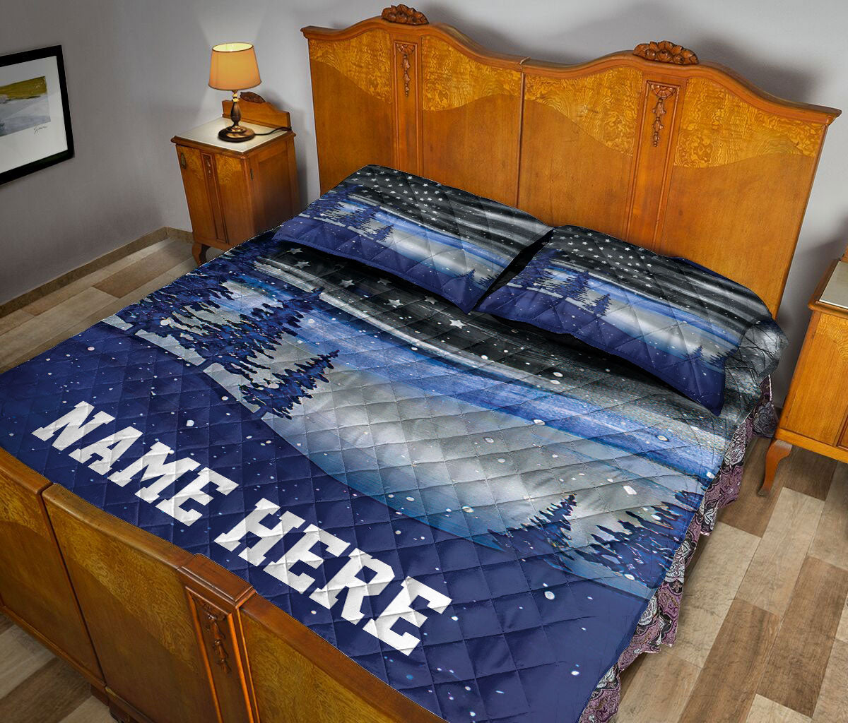 Ohaprints-Quilt-Bed-Set-Pillowcase-Christmas-Thin-Blue-Line-Police-Xmas-Custom-Personalized-Name-Blanket-Bedspread-Bedding-3619-King (90'' x 100'')