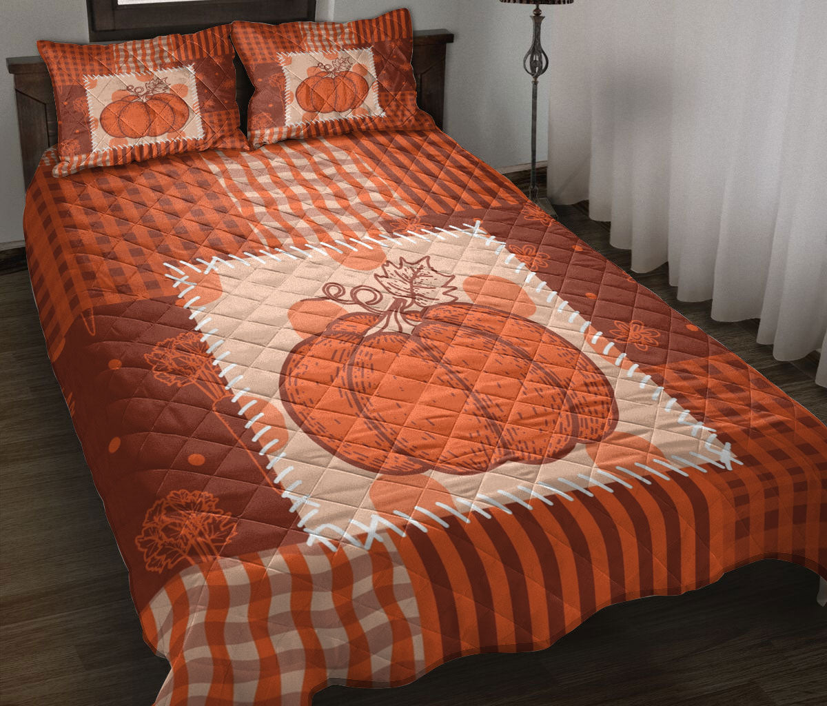 Ohaprints-Quilt-Bed-Set-Pillowcase-Fall-Patchwork-Pumpkin-Carrots-Stripes-Cage-Flowers-Peas-Autumn-Thanksgiving-Blanket-Bedspread-Bedding-3257-Throw (55'' x 60'')