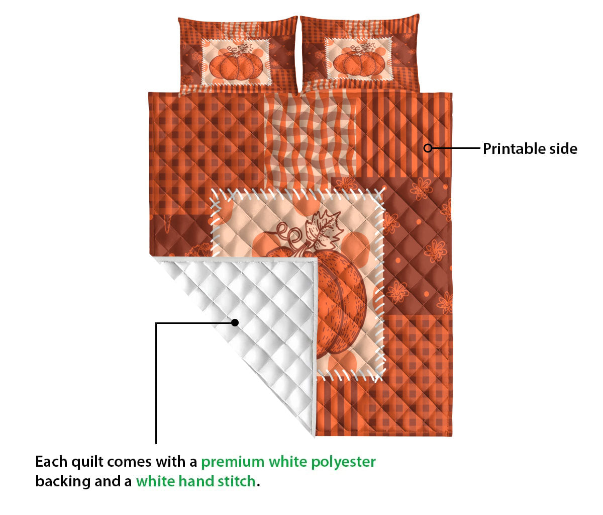 Ohaprints-Quilt-Bed-Set-Pillowcase-Fall-Patchwork-Pumpkin-Carrots-Stripes-Cage-Flowers-Peas-Autumn-Thanksgiving-Blanket-Bedspread-Bedding-3257-Queen (80'' x 90'')