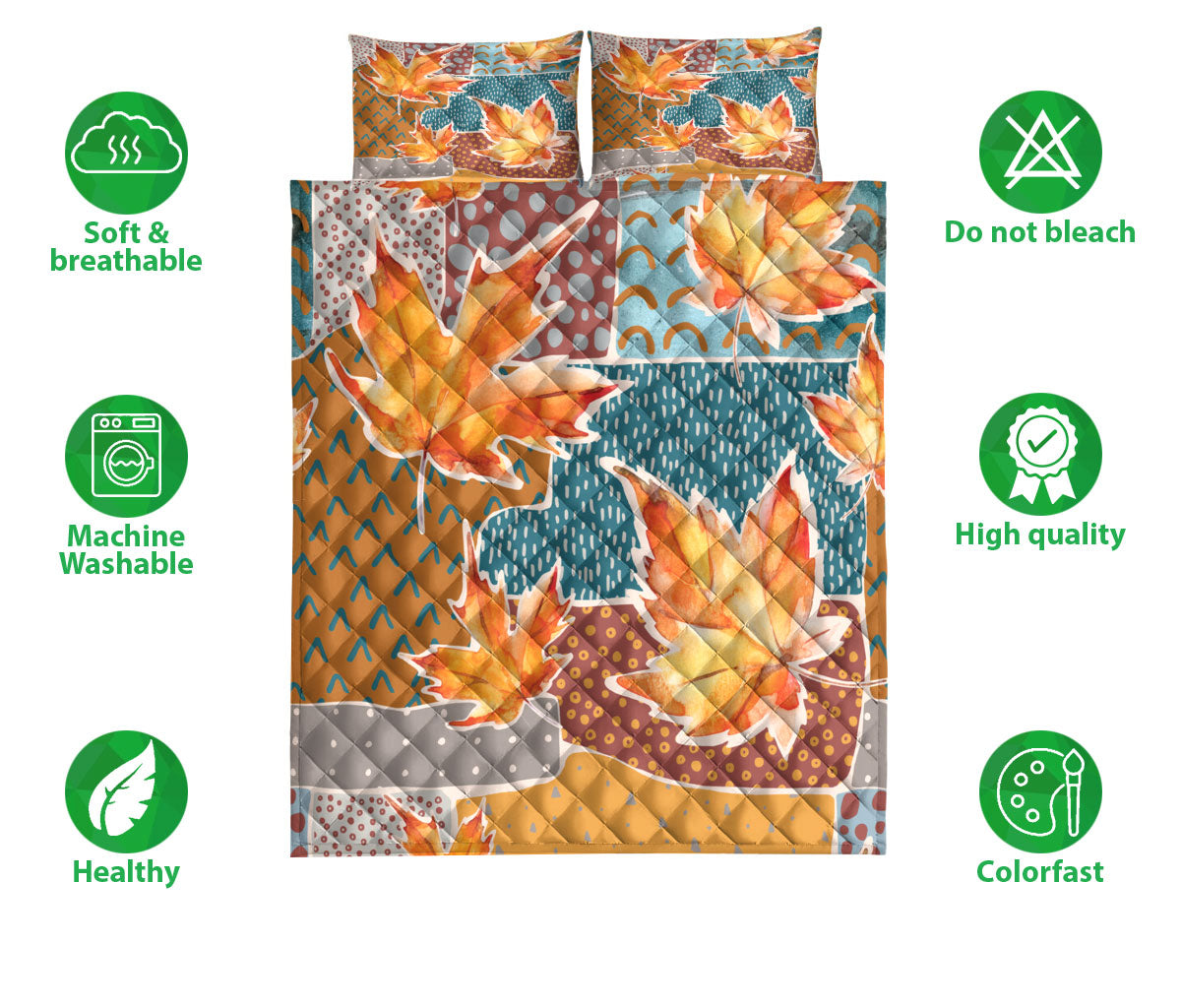 Ohaprints-Quilt-Bed-Set-Pillowcase-Autumn-Flowers-Fall-Maple-Leaf-Autumn-Harvest-Leaves-Autumn-Thanksgiving-Blanket-Bedspread-Bedding-3260-Double (70'' x 80'')