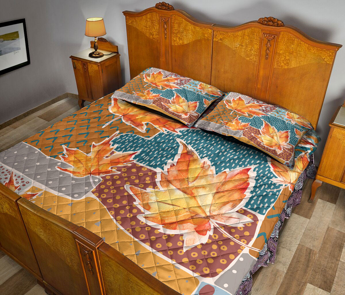 Ohaprints-Quilt-Bed-Set-Pillowcase-Autumn-Flowers-Fall-Maple-Leaf-Autumn-Harvest-Leaves-Autumn-Thanksgiving-Blanket-Bedspread-Bedding-3260-King (90'' x 100'')