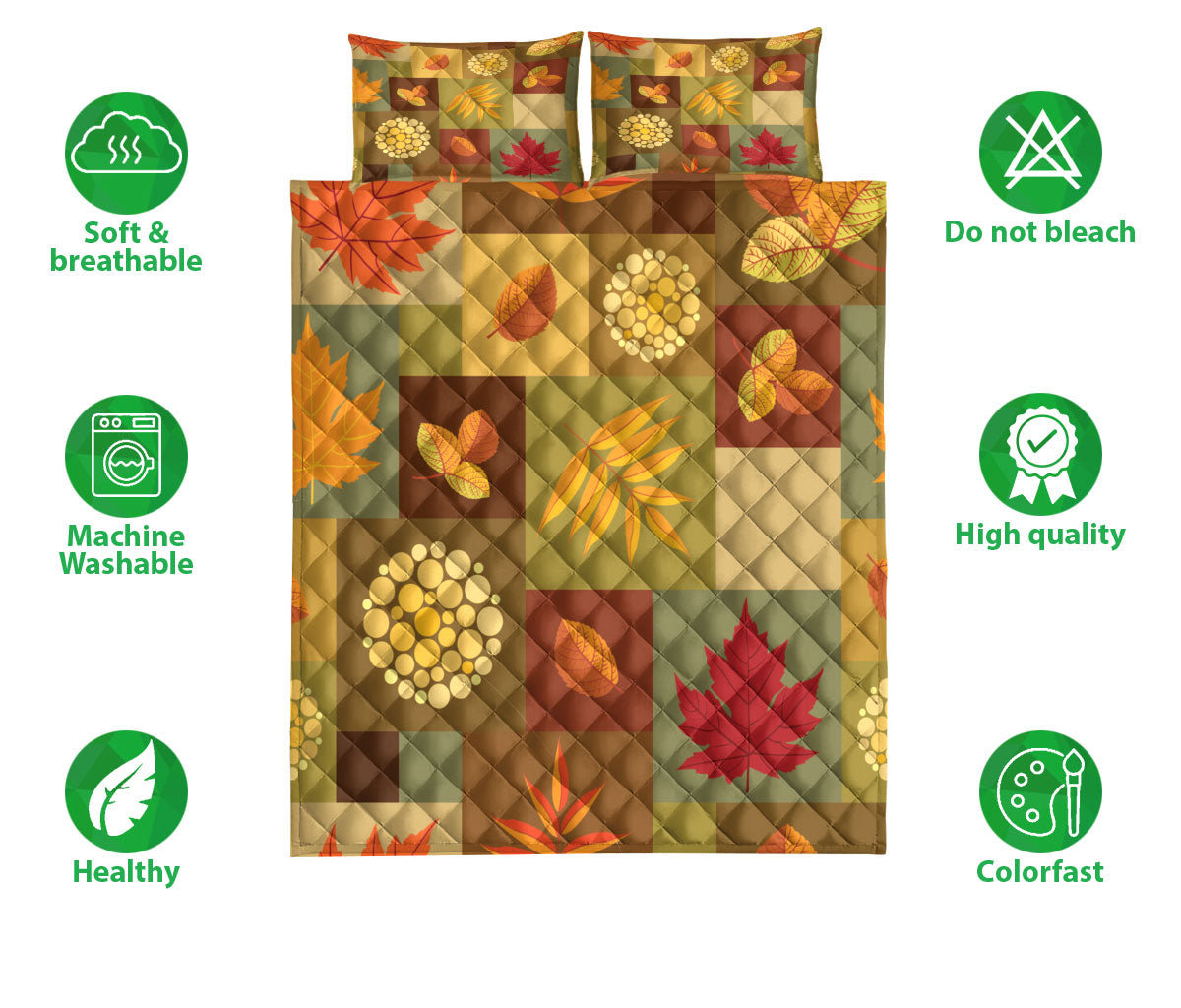 Ohaprints-Quilt-Bed-Set-Pillowcase-Autumn-Leaves-Patchwork-Maple-Leaf-Autumn-Thanksgiving-Autumn-Harvest-Leaves-Blanket-Bedspread-Bedding-3261-Double (70'' x 80'')