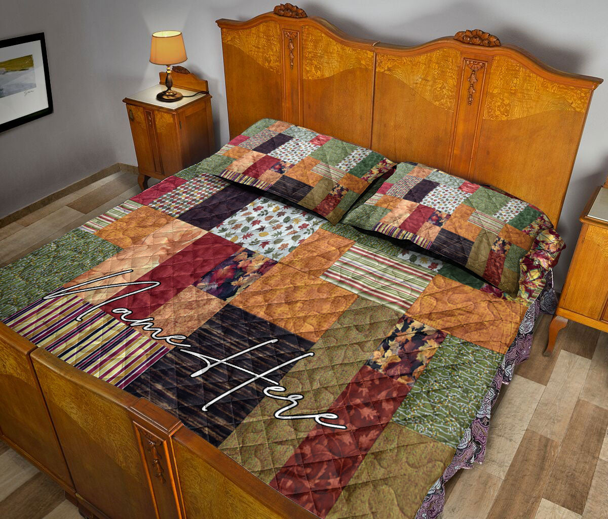 Ohaprints-Quilt-Bed-Set-Pillowcase-Autumn-Fall-Patchwork-Autumn-Harvest-Leaves-Autumn-Thanksgiving-Custom-Personalized-Name-Blanket-Bedspread-Bedding-3262-King (90'' x 100'')