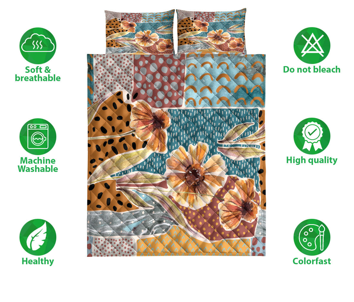 Ohaprints-Quilt-Bed-Set-Pillowcase-Autumn-Watercolor-Flowers-Fall-Leaves-Harvest-Leaves-Autumn-Thanksgiving-Blanket-Bedspread-Bedding-3263-Double (70'' x 80'')