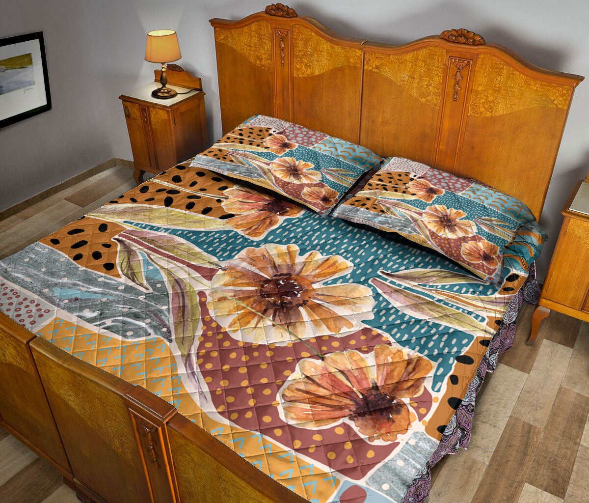 Ohaprints-Quilt-Bed-Set-Pillowcase-Autumn-Watercolor-Flowers-Fall-Leaves-Harvest-Leaves-Autumn-Thanksgiving-Blanket-Bedspread-Bedding-3263-King (90'' x 100'')