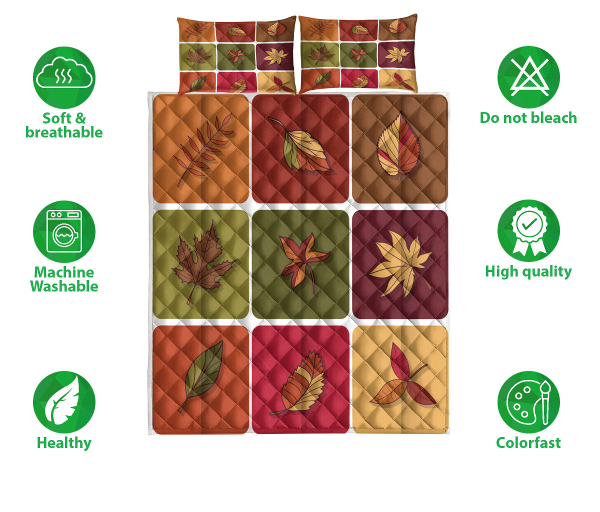 Ohaprints-Quilt-Bed-Set-Pillowcase-Autumn-Leaves-Patchwork-Fall-Maple-Leaf-Autumn-Harvest-Leaves-Blanket-Bedspread-Bedding-3264-Double (70'' x 80'')