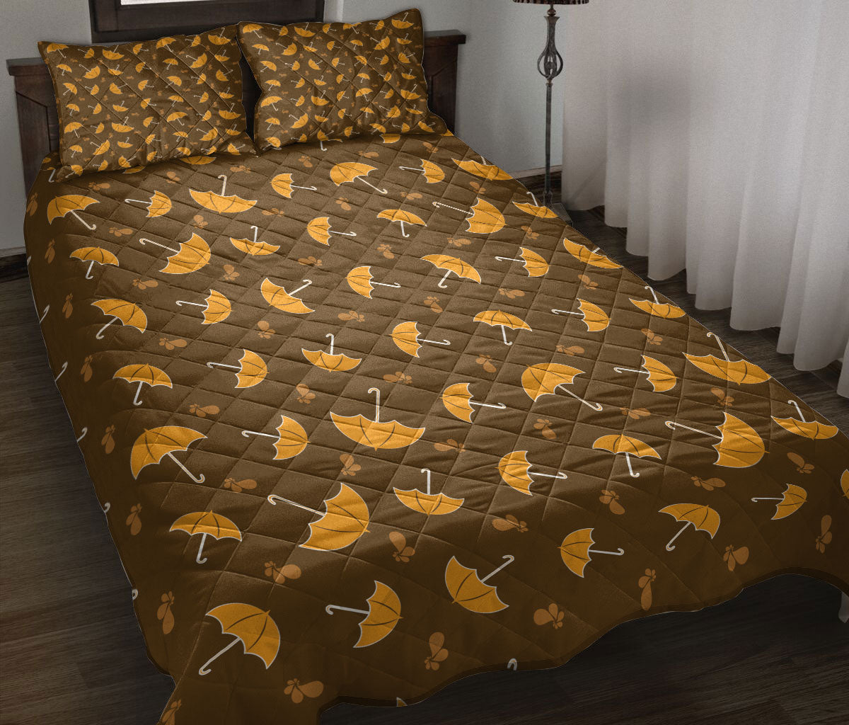 Ohaprints-Quilt-Bed-Set-Pillowcase-Fall-Autumn-Orange-Umbrellas-Water-Drops-Composed-Randomly-Pattern-Blanket-Bedspread-Bedding-3265-Throw (55'' x 60'')