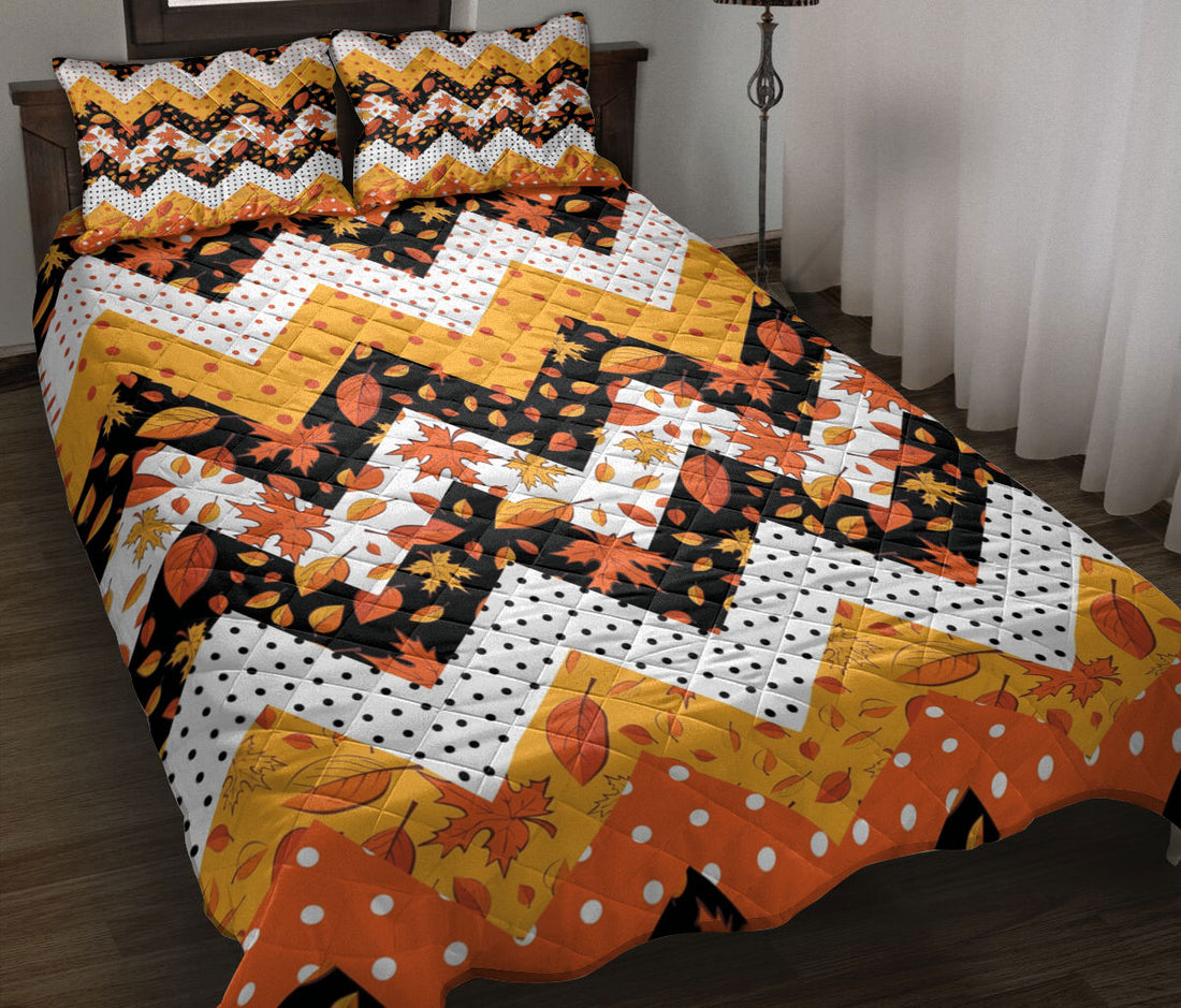 Ohaprints-Quilt-Bed-Set-Pillowcase-Autumn-Patchwork-Falling-Leaves-Polka-Dot-Chevron-Pattern-Autumn-Harves-Leaves-Blanket-Bedspread-Bedding-3269-Throw (55'' x 60'')