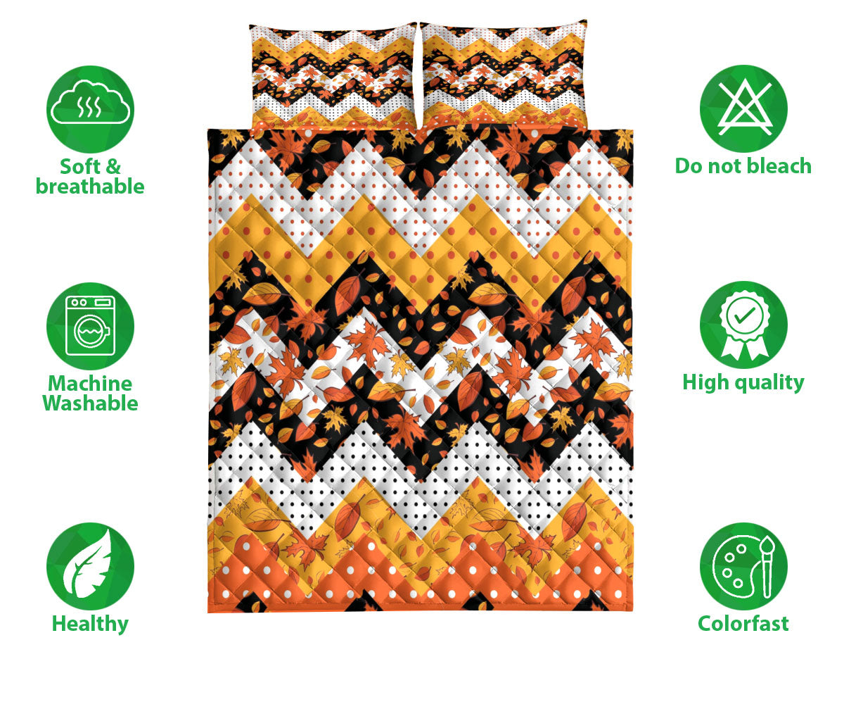 Ohaprints-Quilt-Bed-Set-Pillowcase-Autumn-Patchwork-Falling-Leaves-Polka-Dot-Chevron-Pattern-Autumn-Harves-Leaves-Blanket-Bedspread-Bedding-3269-Double (70'' x 80'')