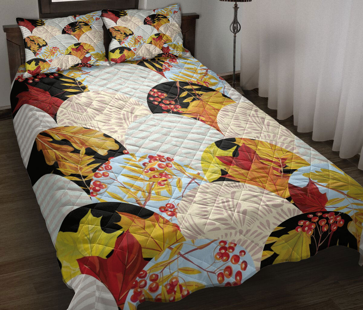 Ohaprints-Quilt-Bed-Set-Pillowcase-Autumn-Patchwork-Leaves-Berries-Maple-Leaf-Autumn-Harves-Leaves-Autumn-Blanket-Bedspread-Bedding-3270-Throw (55'' x 60'')