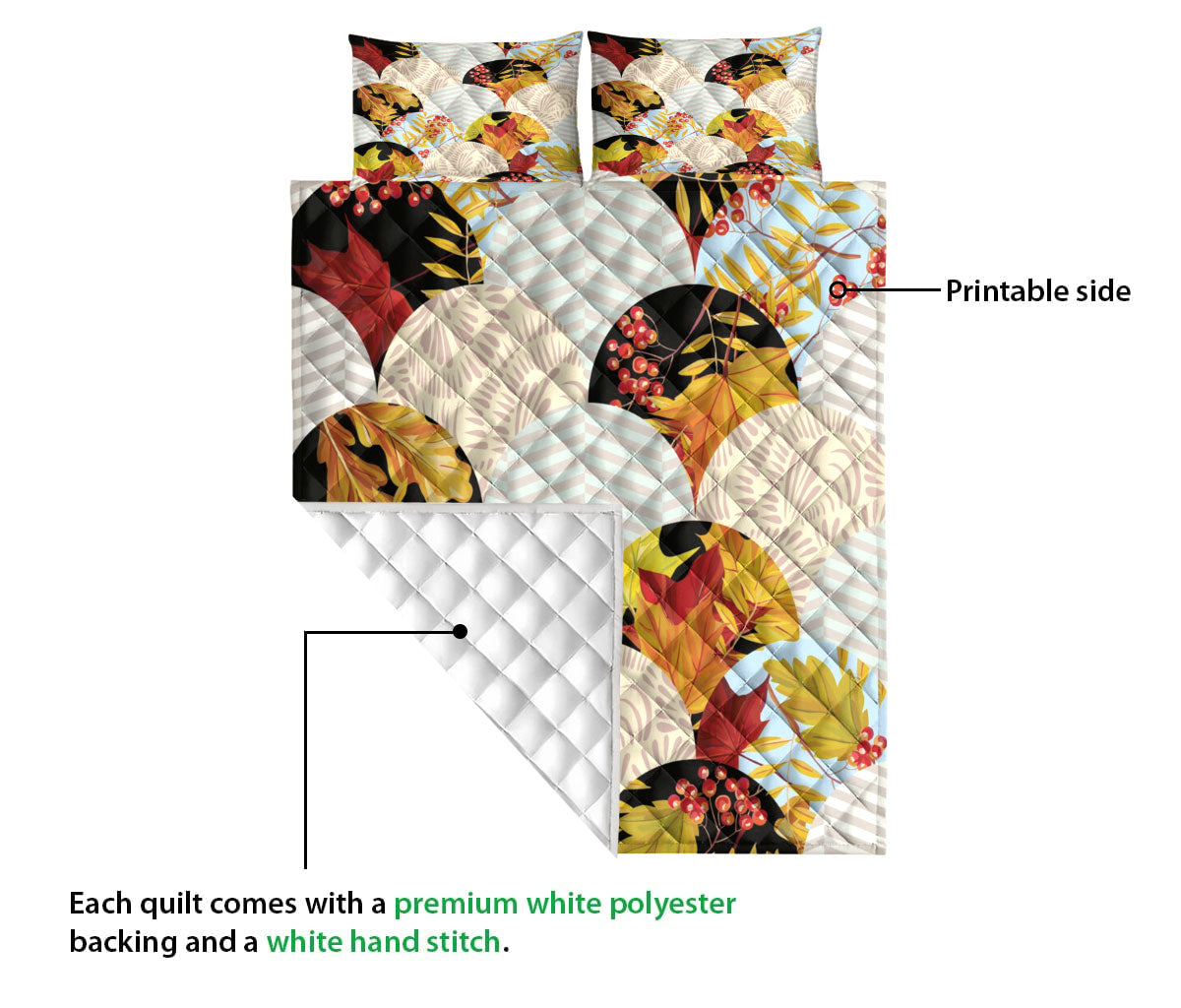 Ohaprints-Quilt-Bed-Set-Pillowcase-Autumn-Patchwork-Leaves-Berries-Maple-Leaf-Autumn-Harves-Leaves-Autumn-Blanket-Bedspread-Bedding-3270-Queen (80'' x 90'')